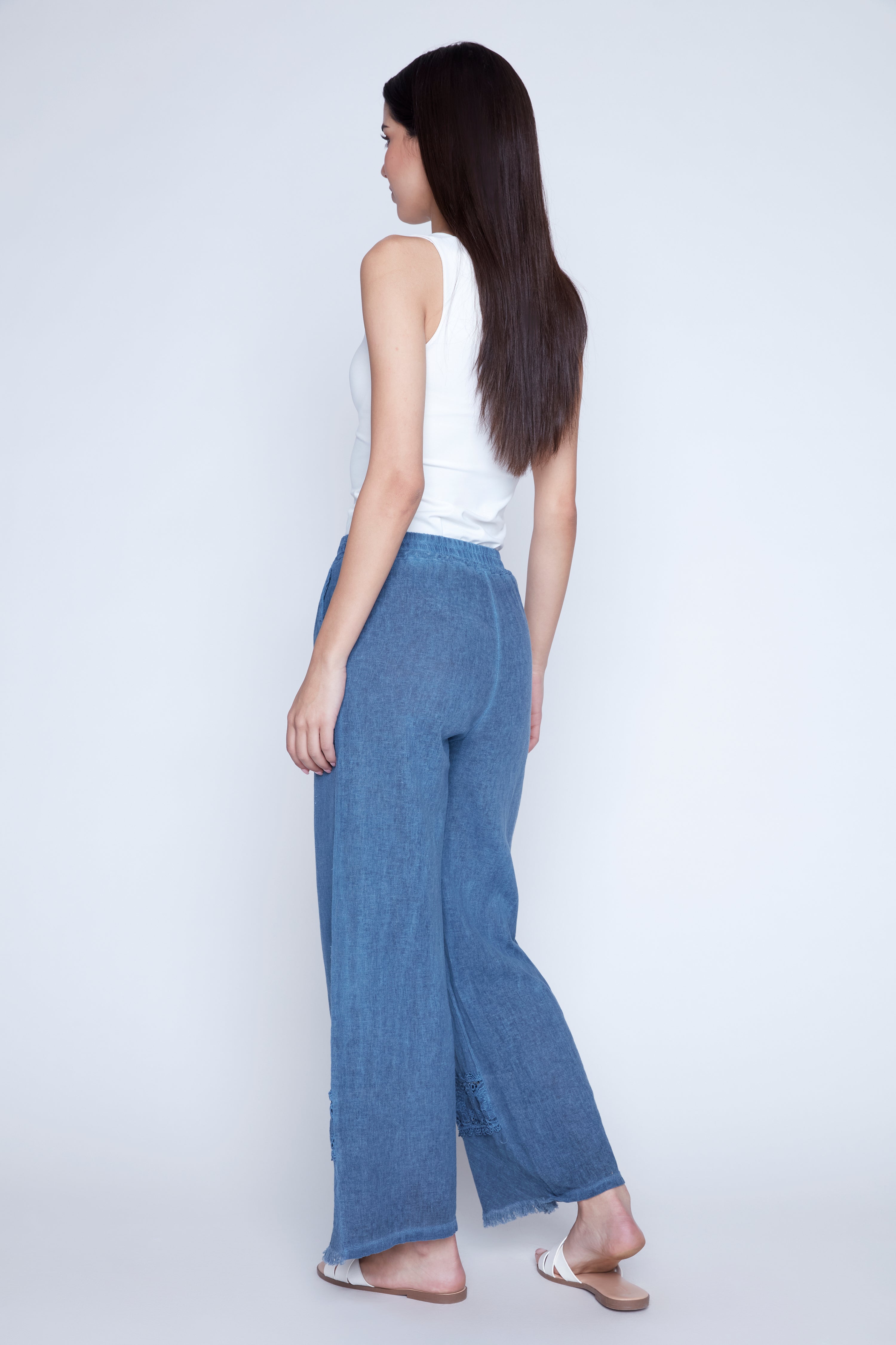 Lace trim wide leg pant