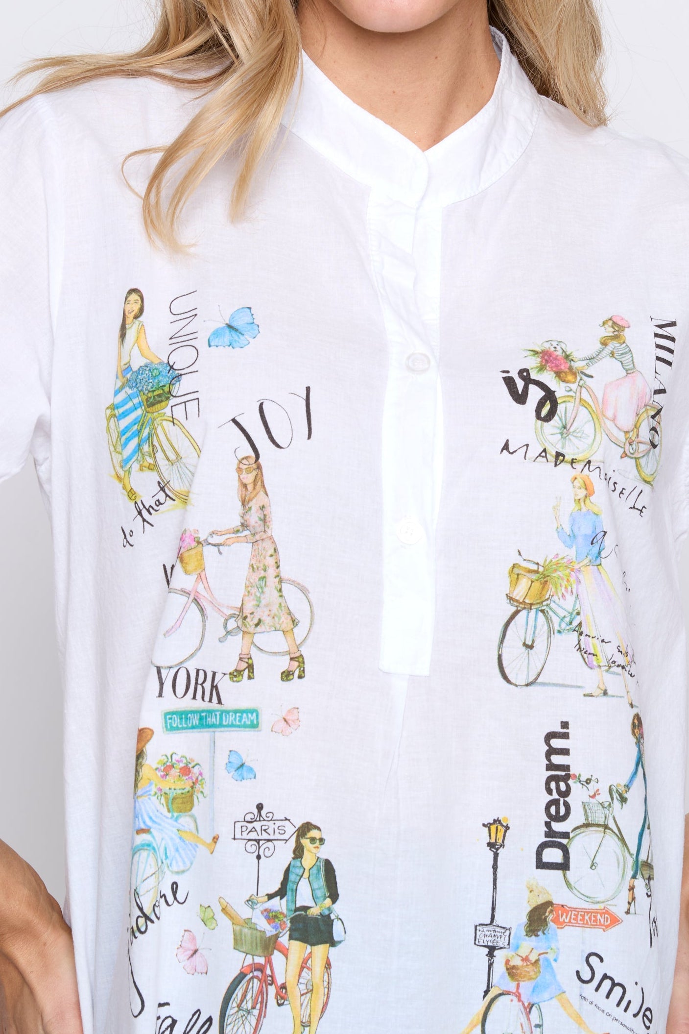 Bicycle print cotton blouse