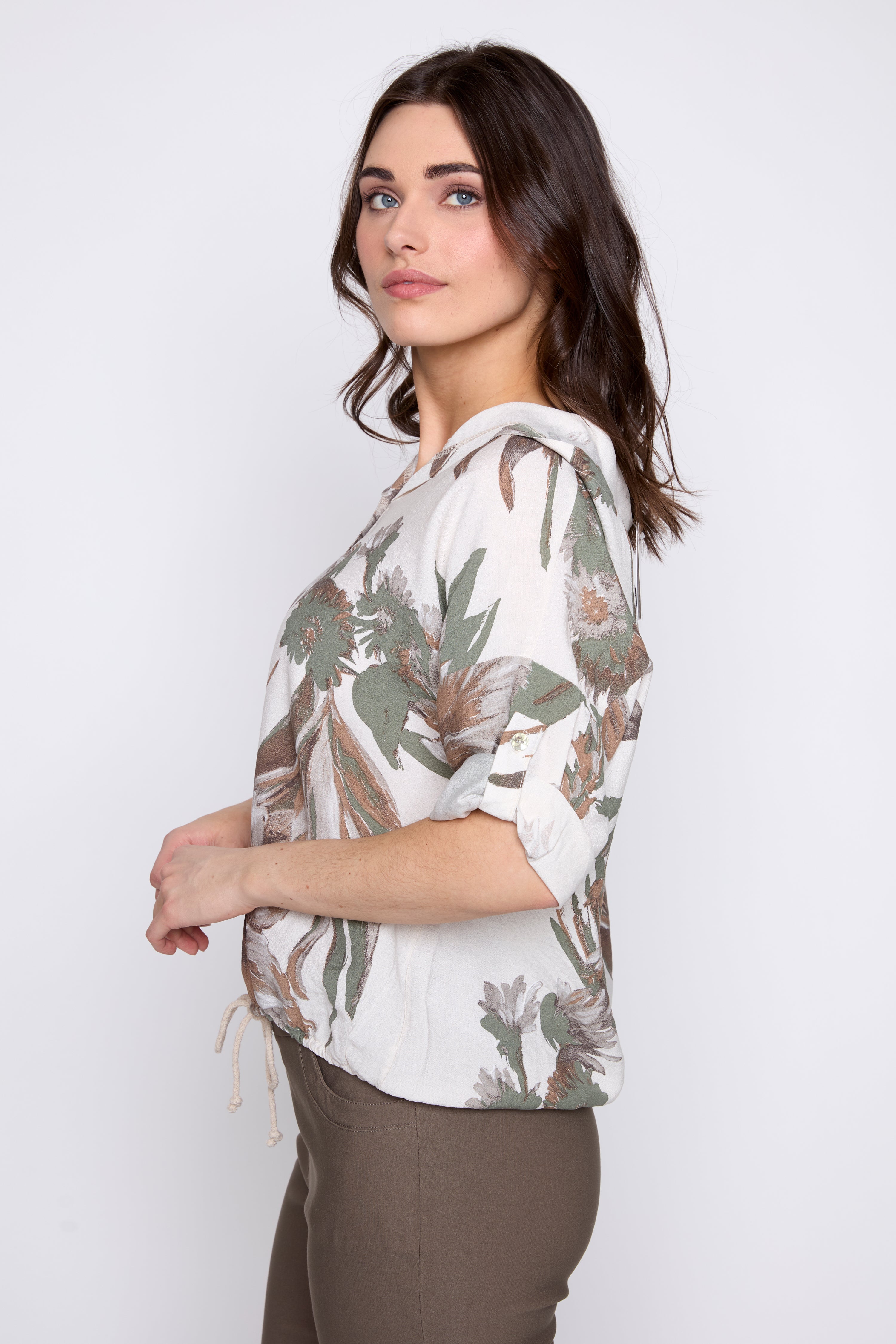 Floral print hoodie blouse