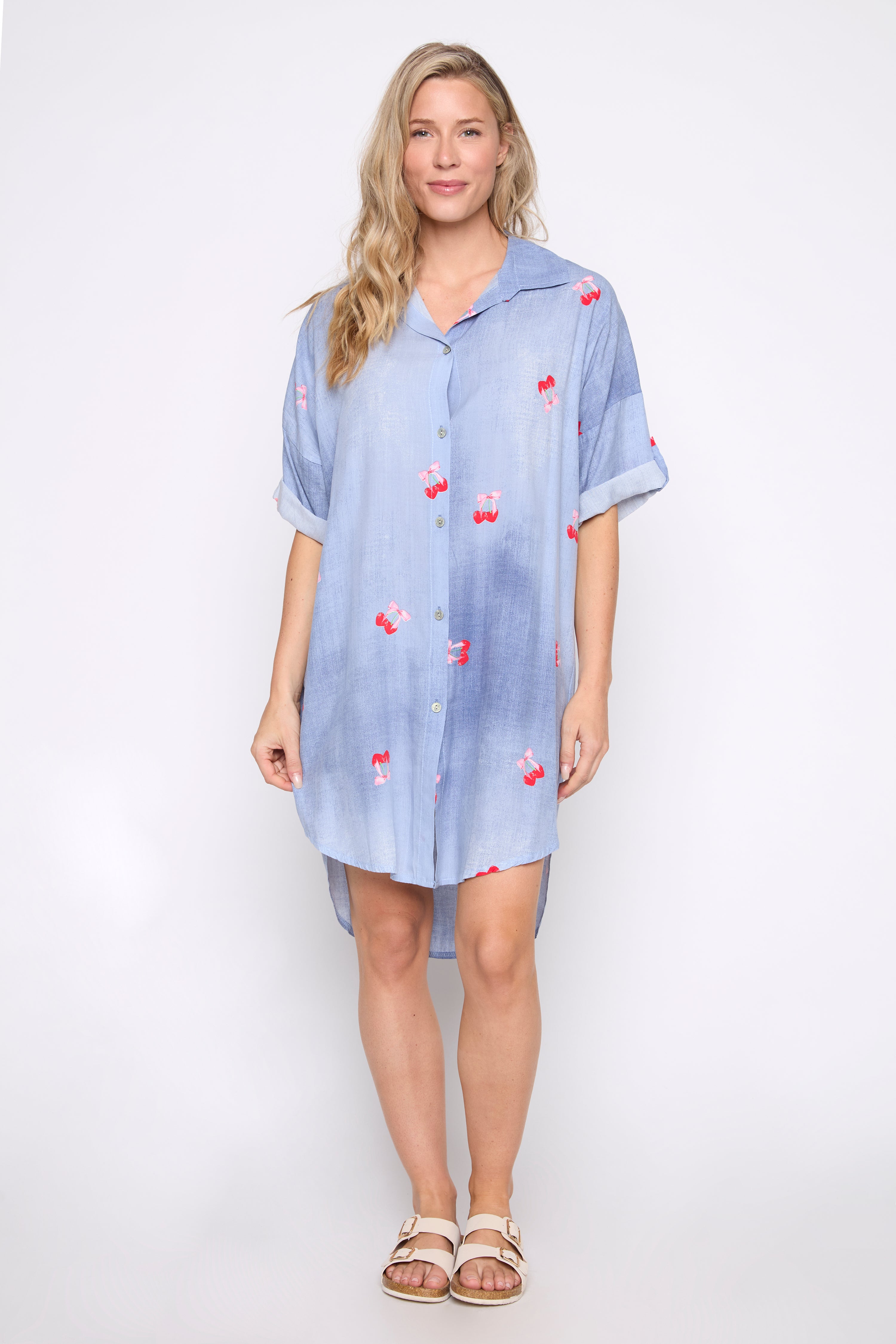Cherry print shirt dress