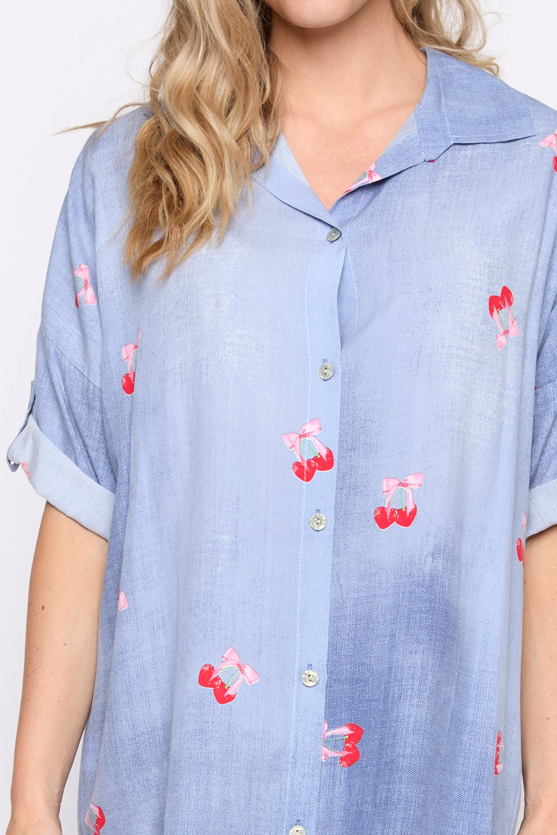 Cherry print shirt dress
