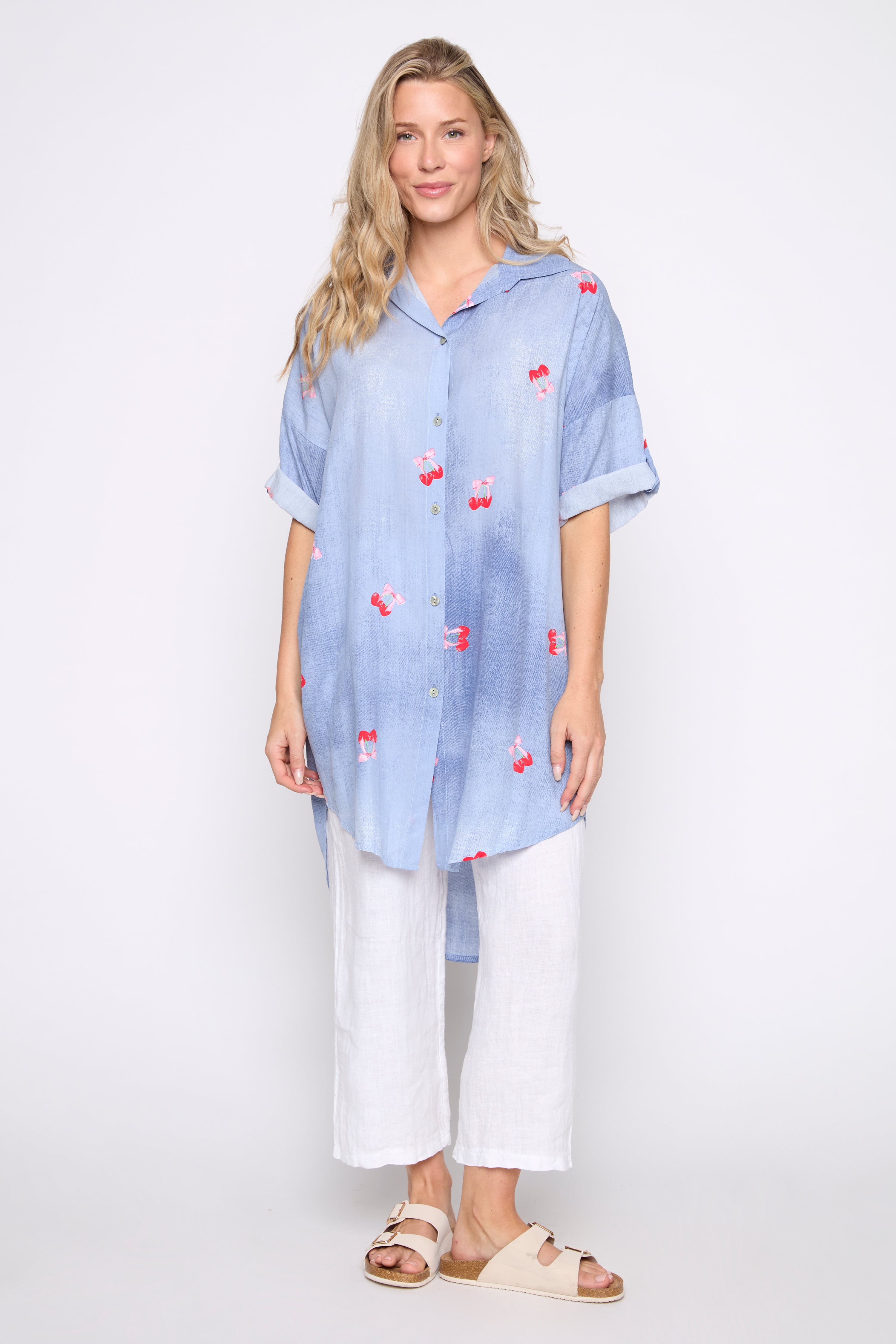 Cherry print shirt dress