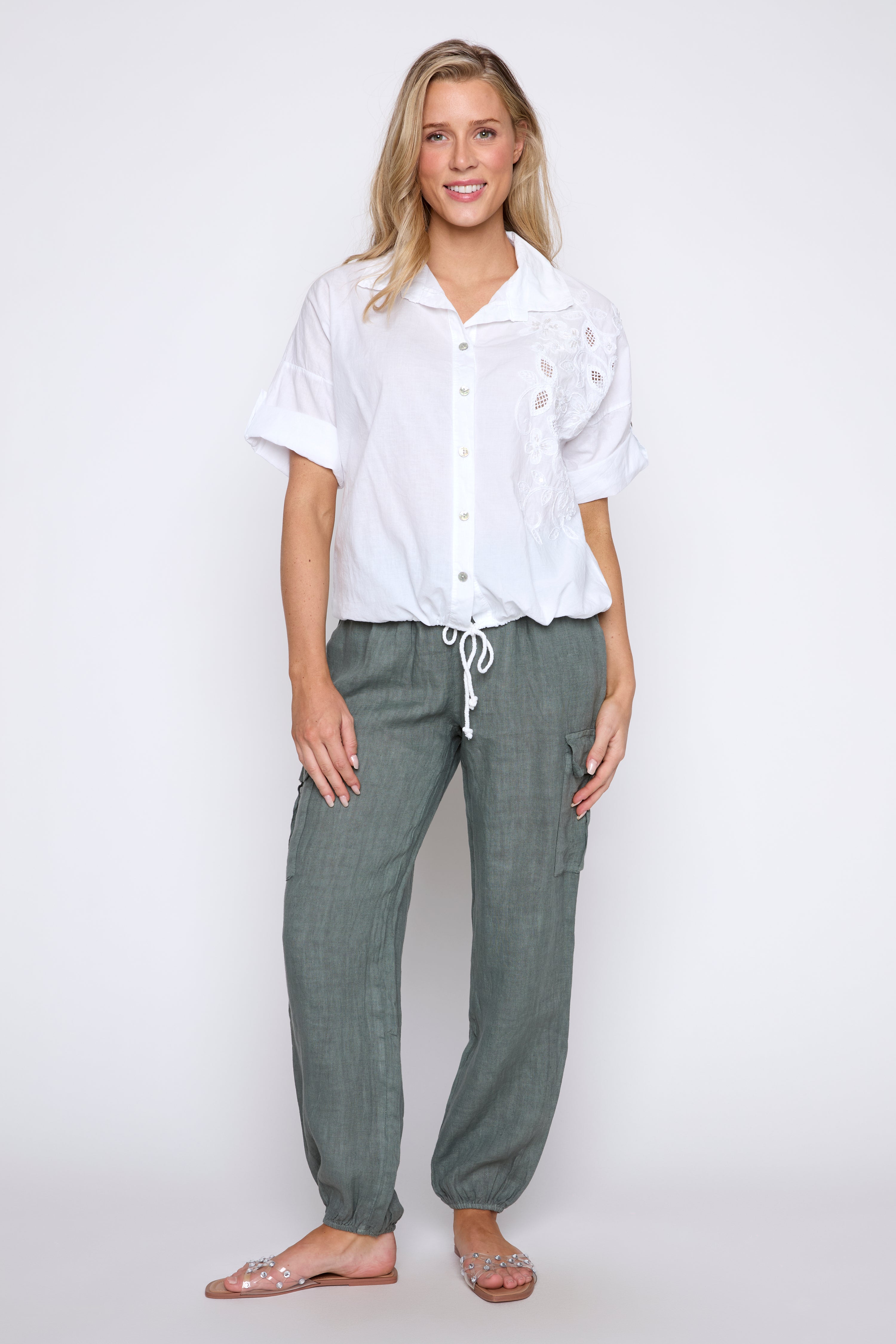 Embroidery front cotton blouse