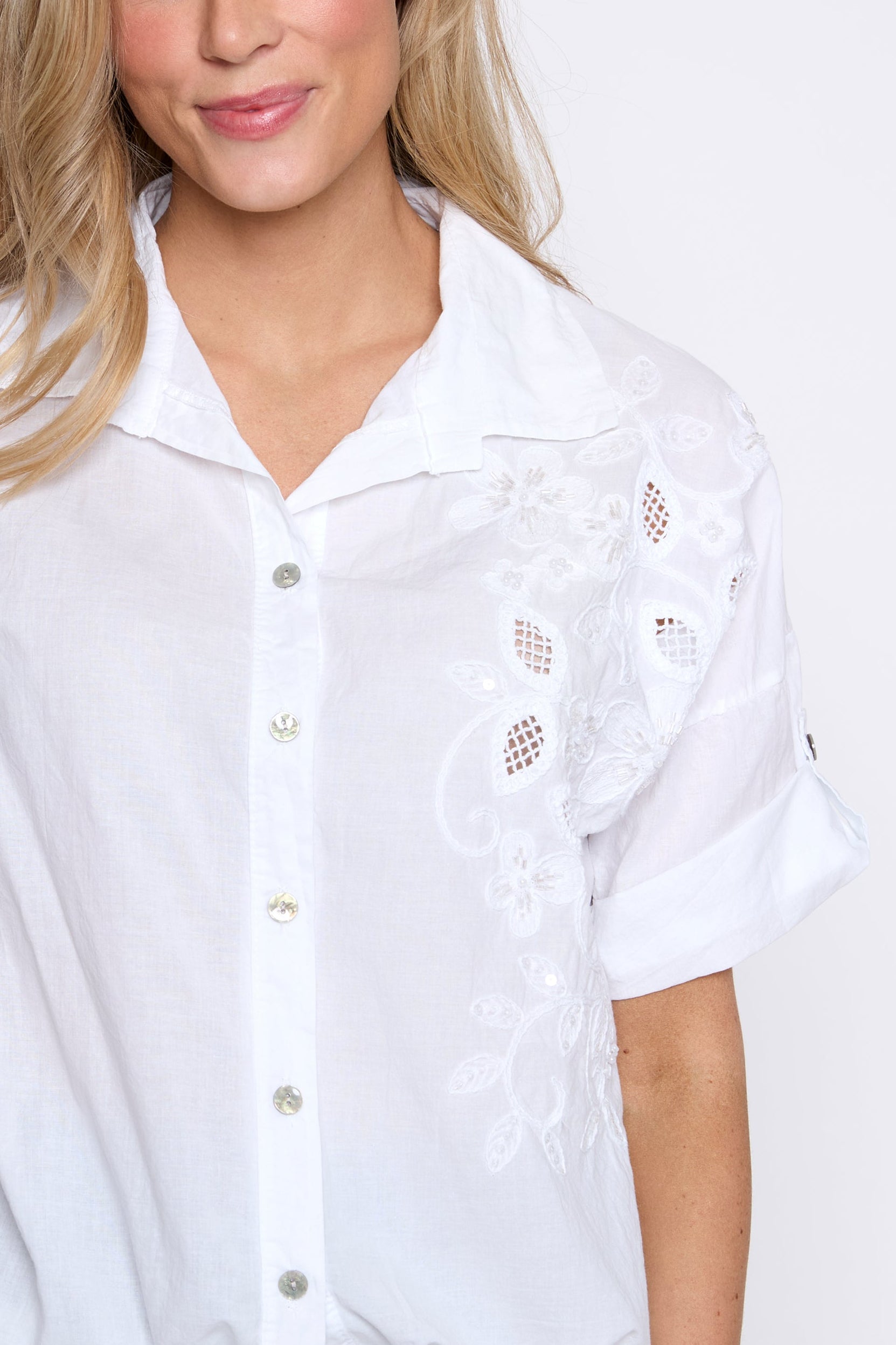 Embroidery front cotton blouse