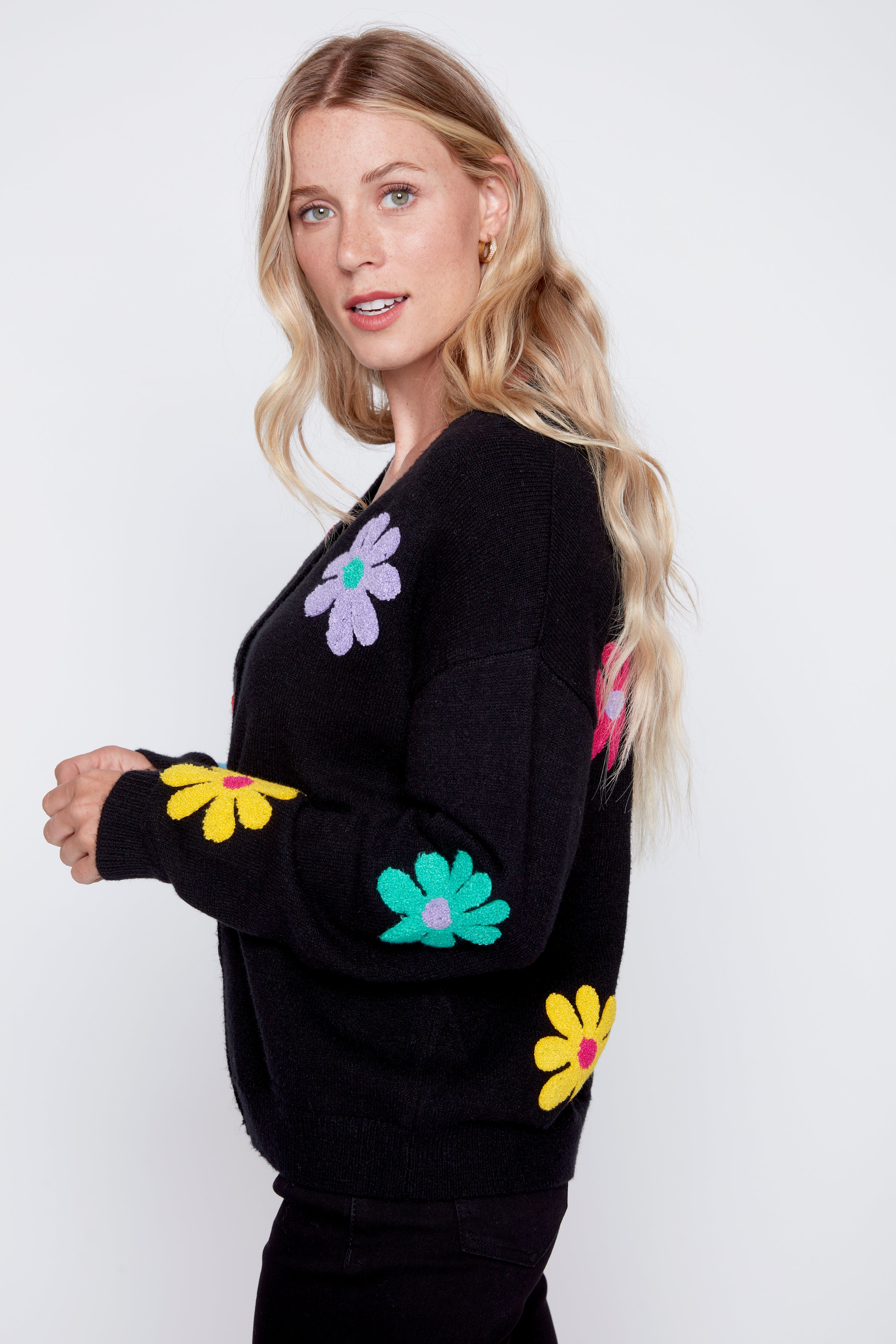 Multi colored floral design cardigan