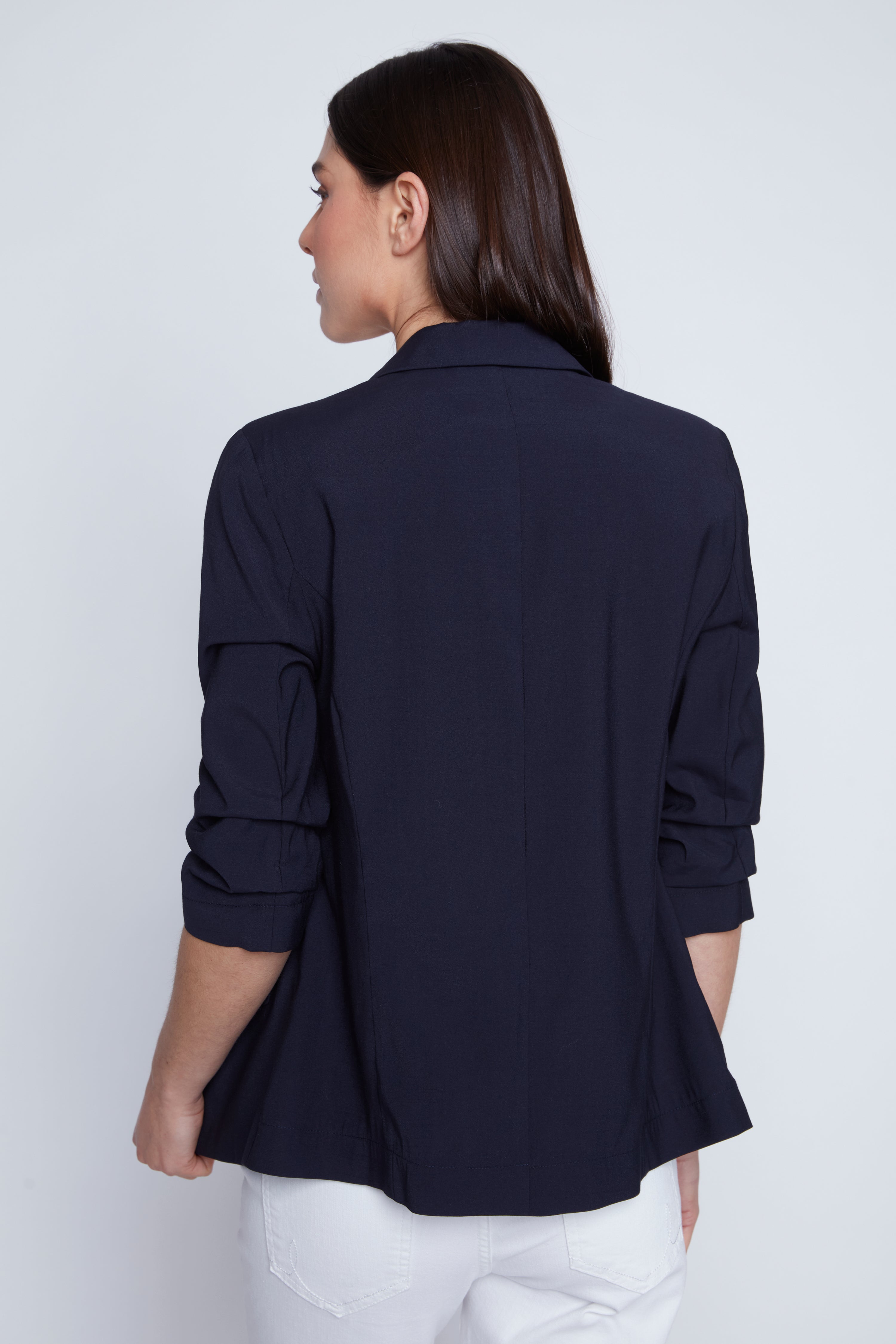 Ruched sleeve cotton blazer