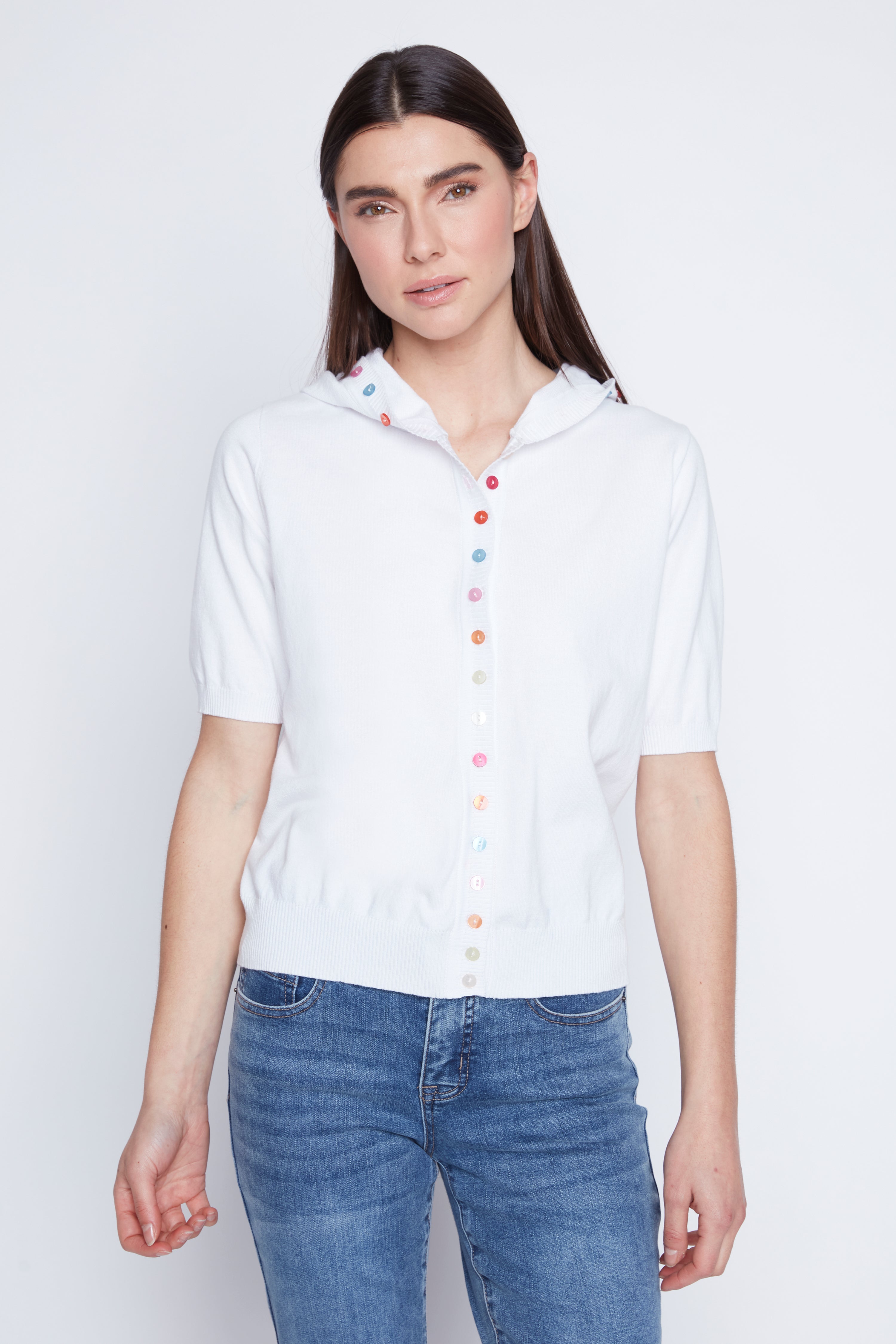 Hoodie with multi colored buttons