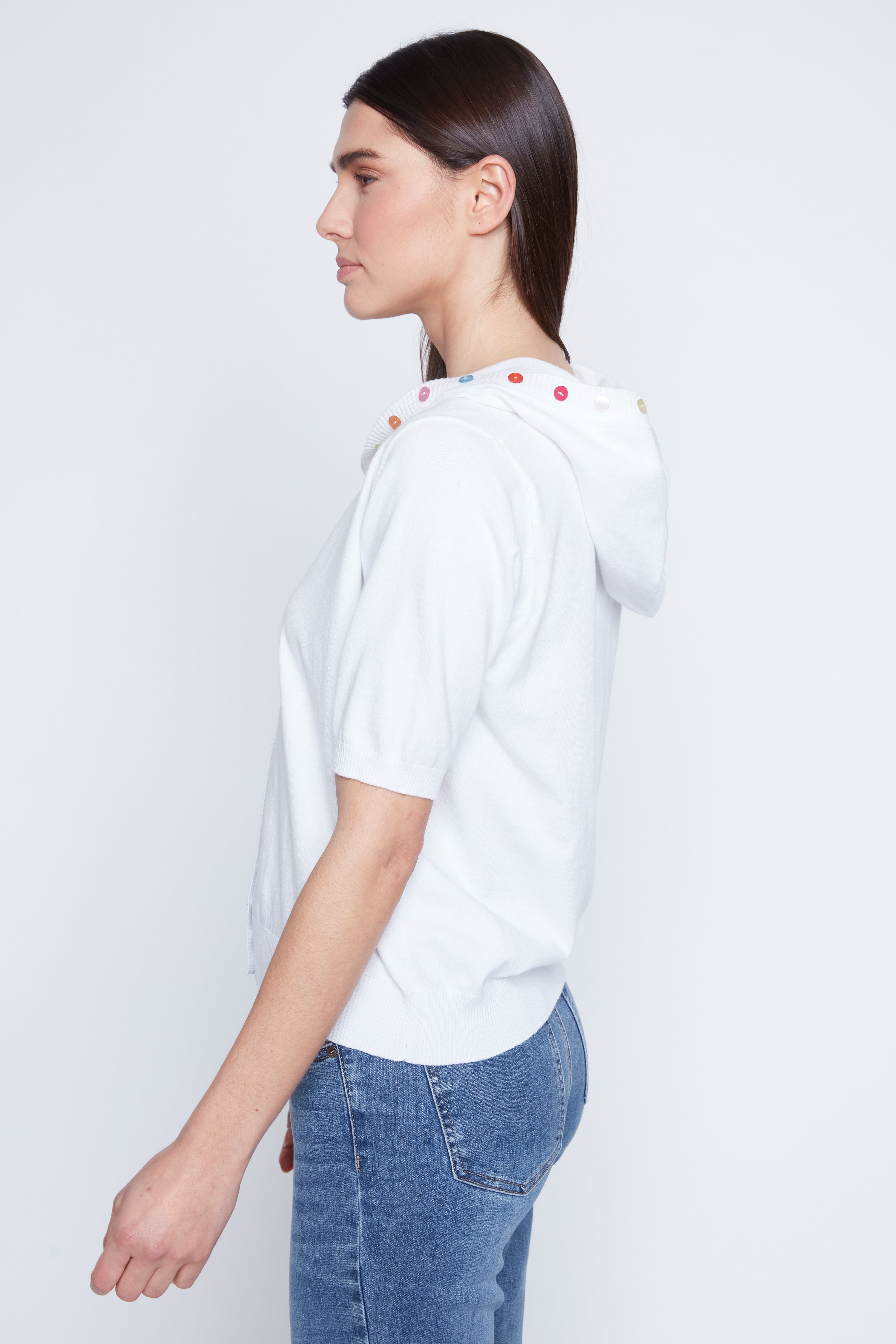 Hoodie with multi colored buttons