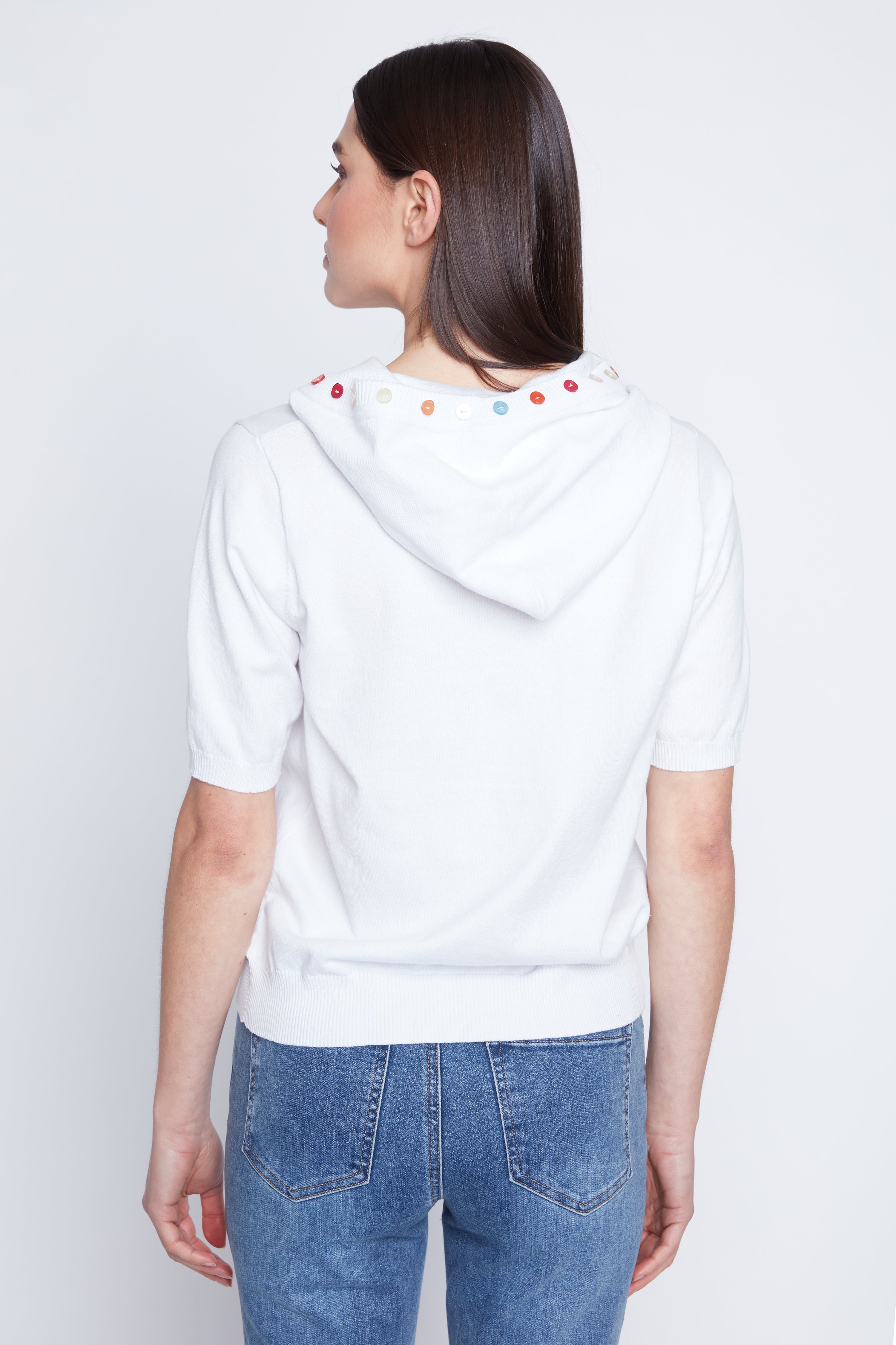 Hoodie with multi colored buttons