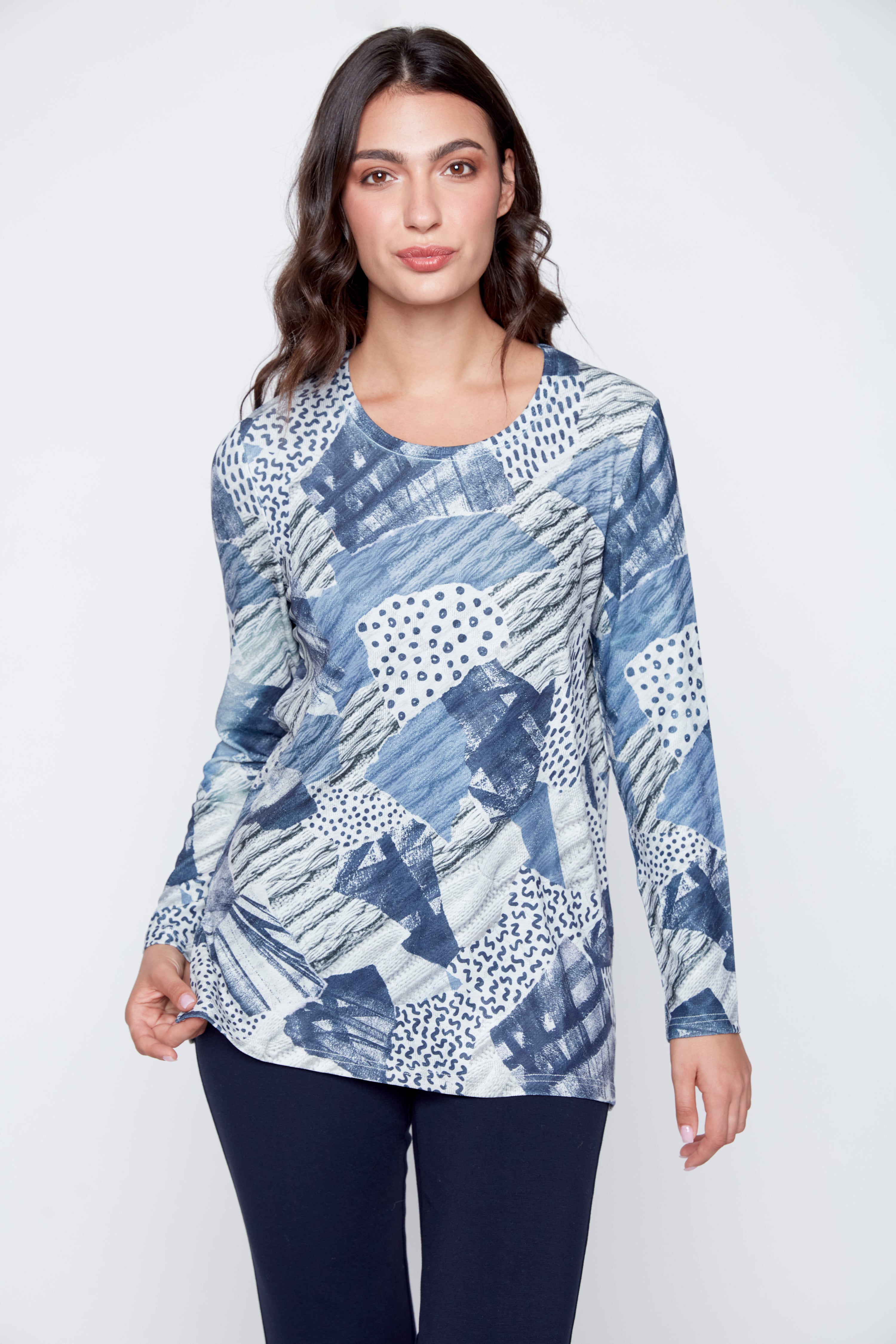 Abstract dot metallic knit top