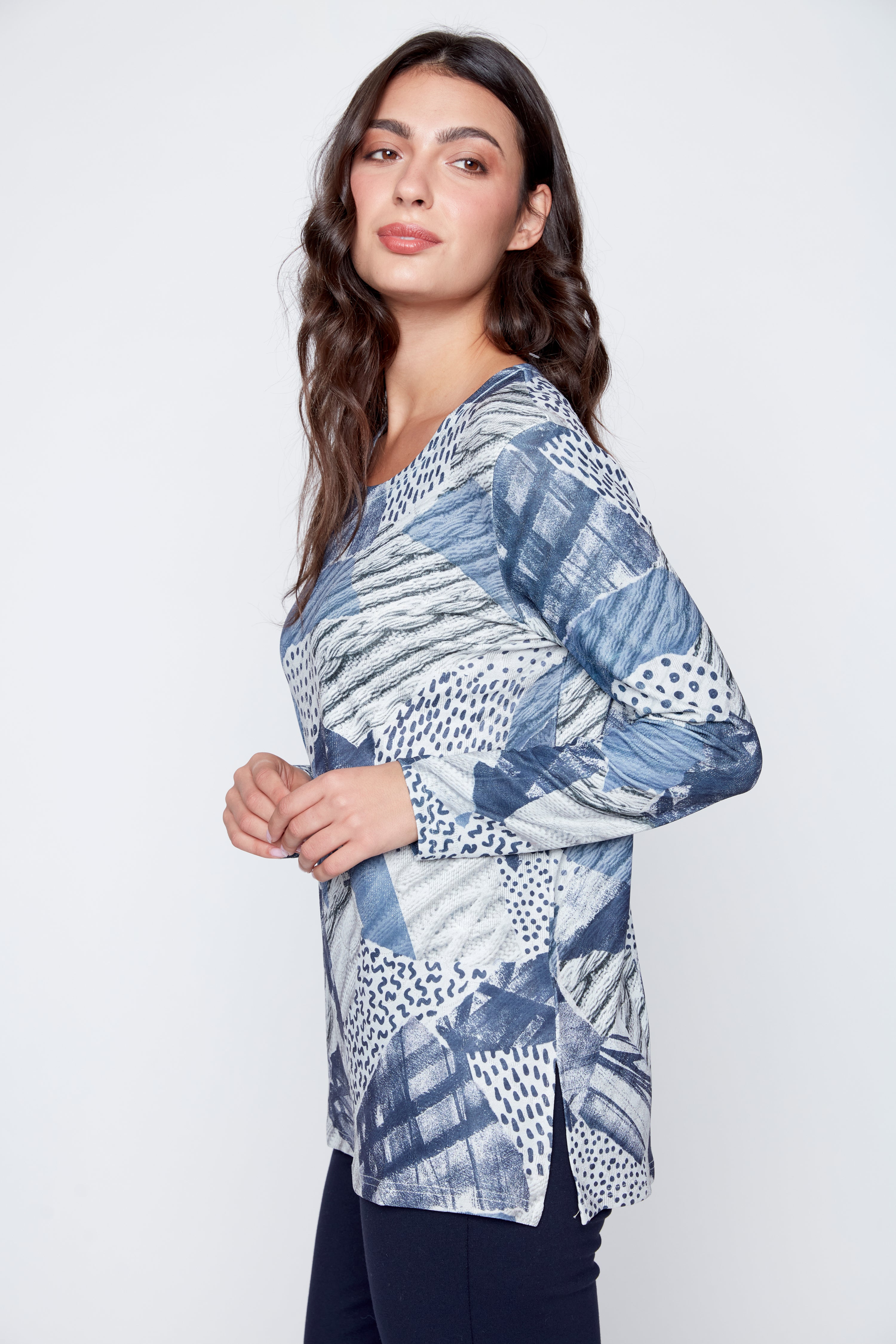 Abstract dot metallic knit top