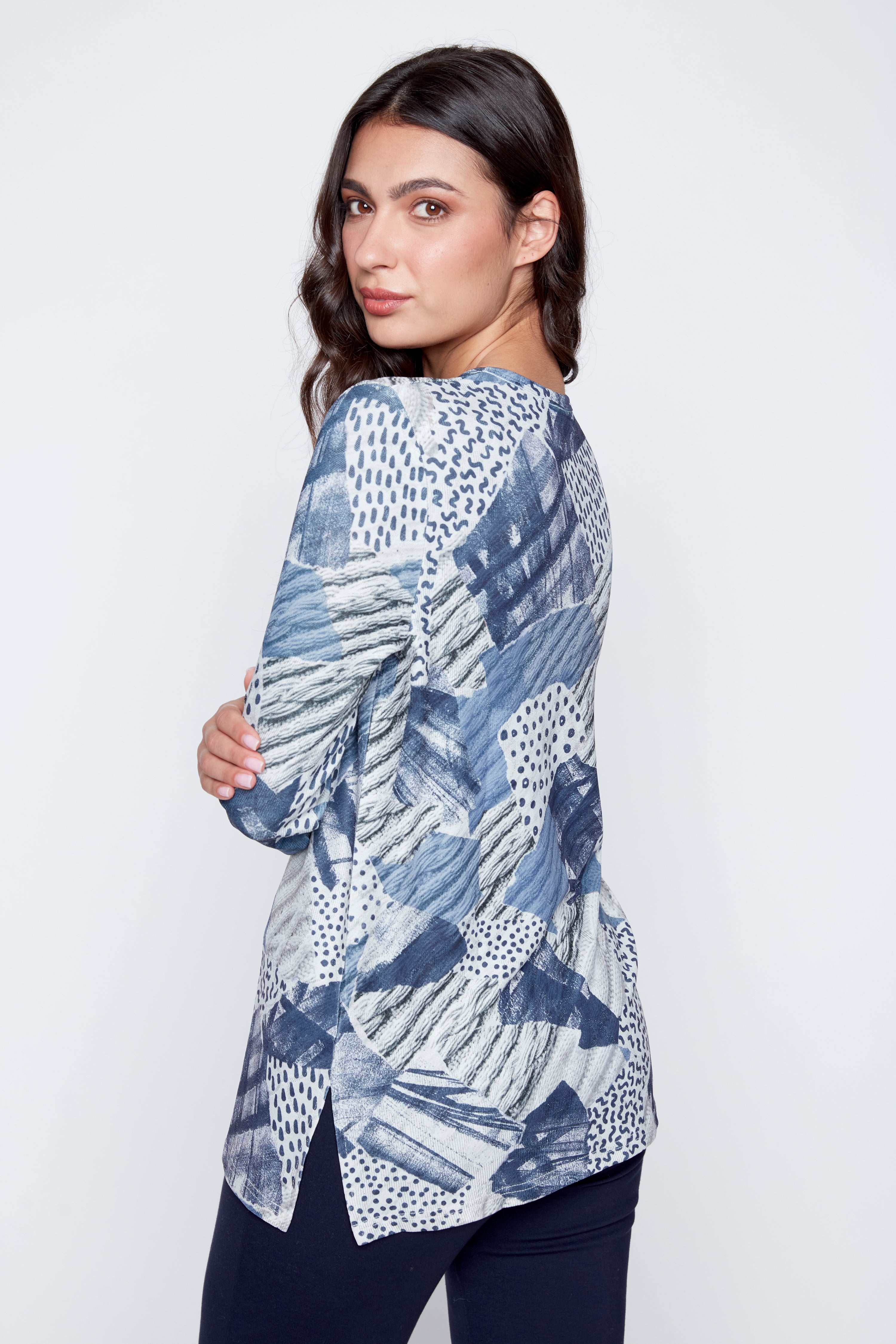 Abstract dot metallic knit top