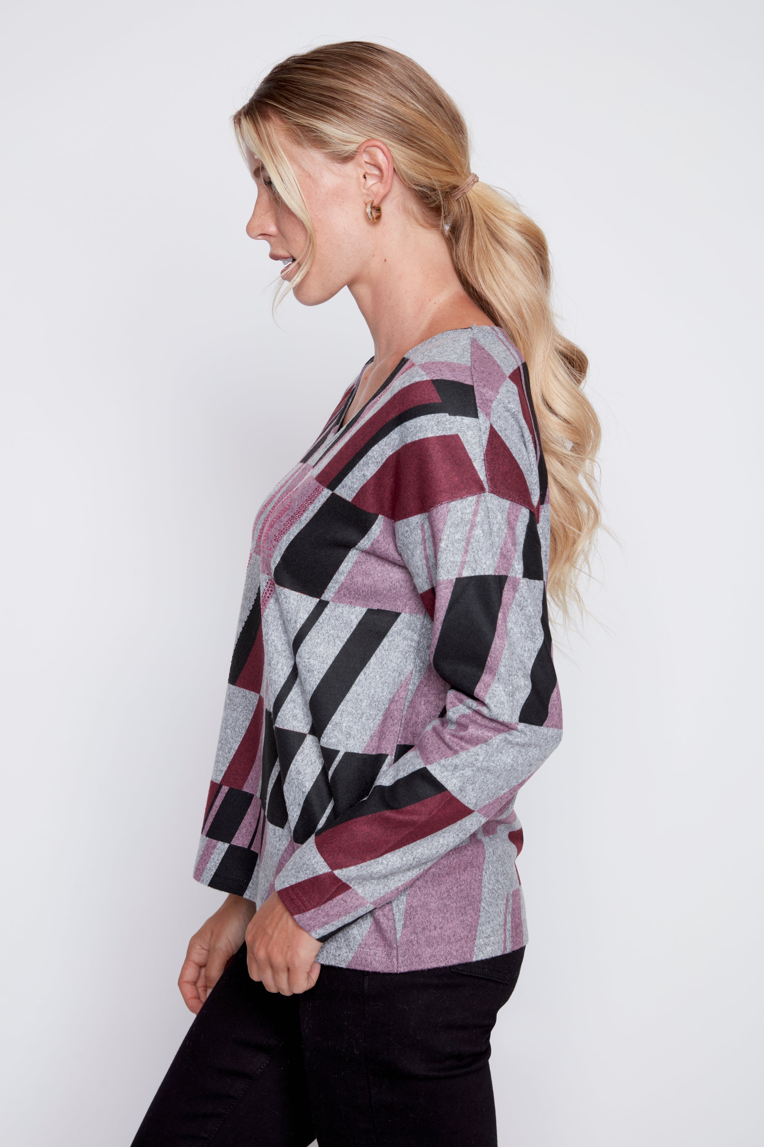 Abstract print knit top