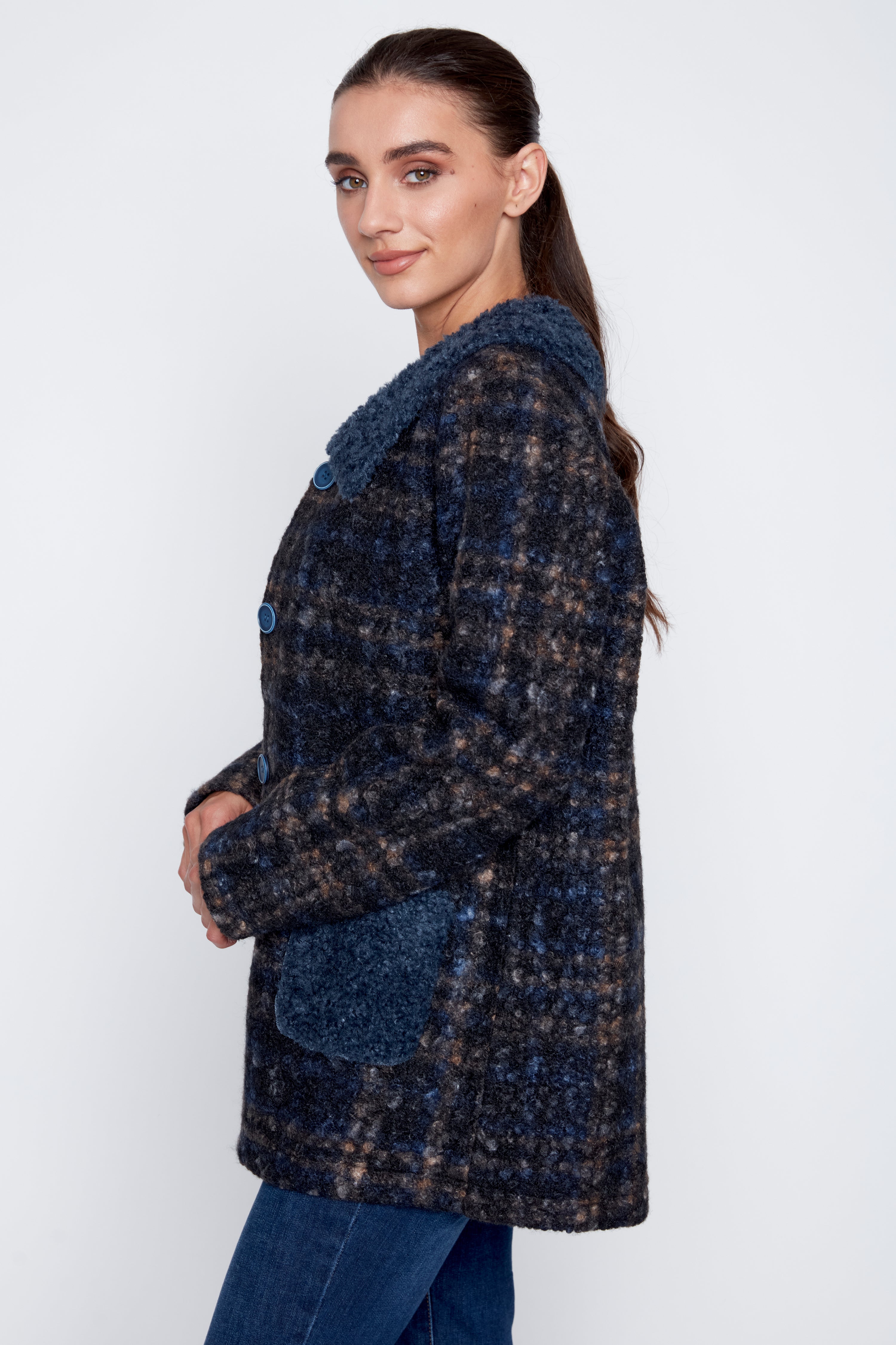 Checkered boucle jacket