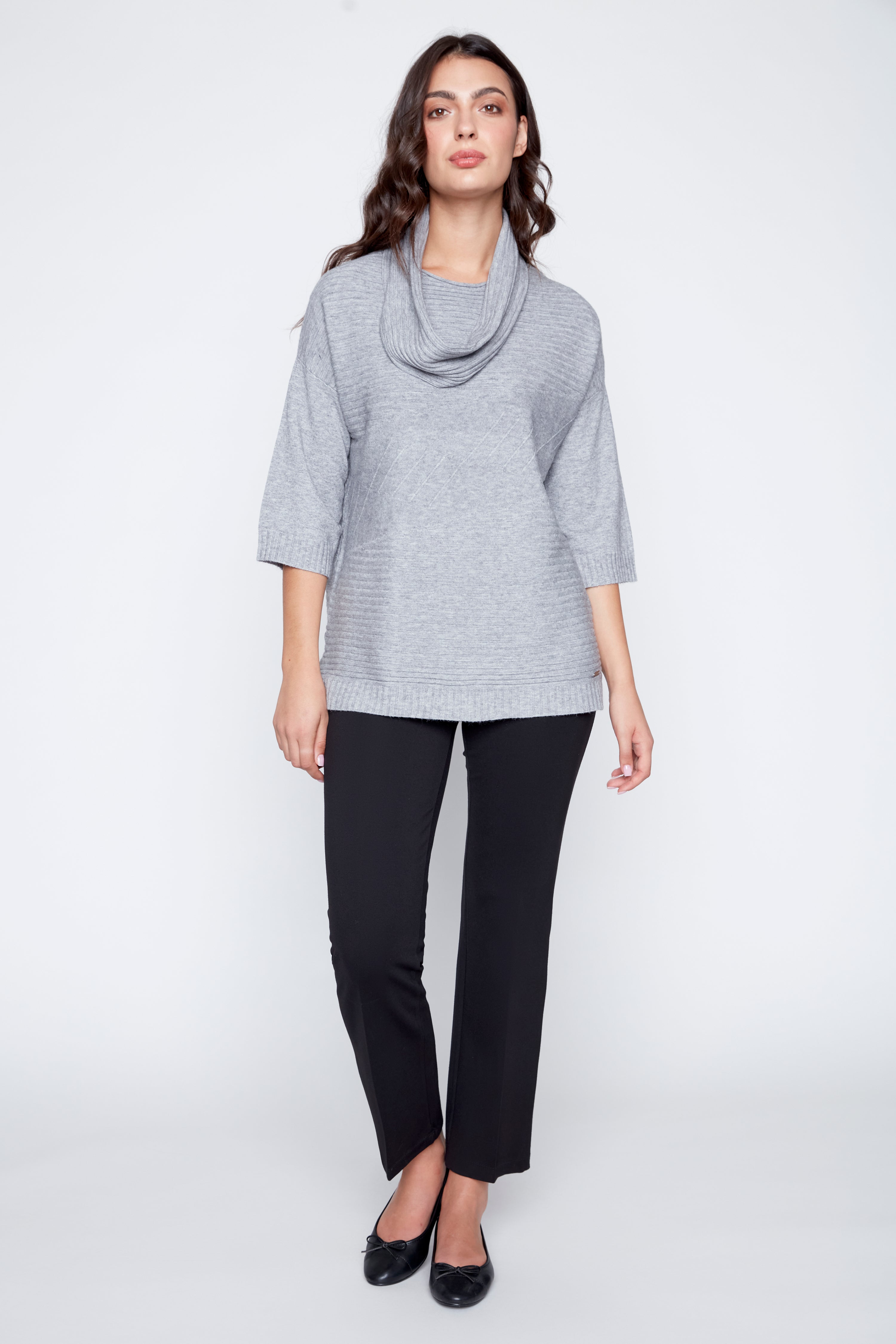 Stripe sweater with detachable scarf