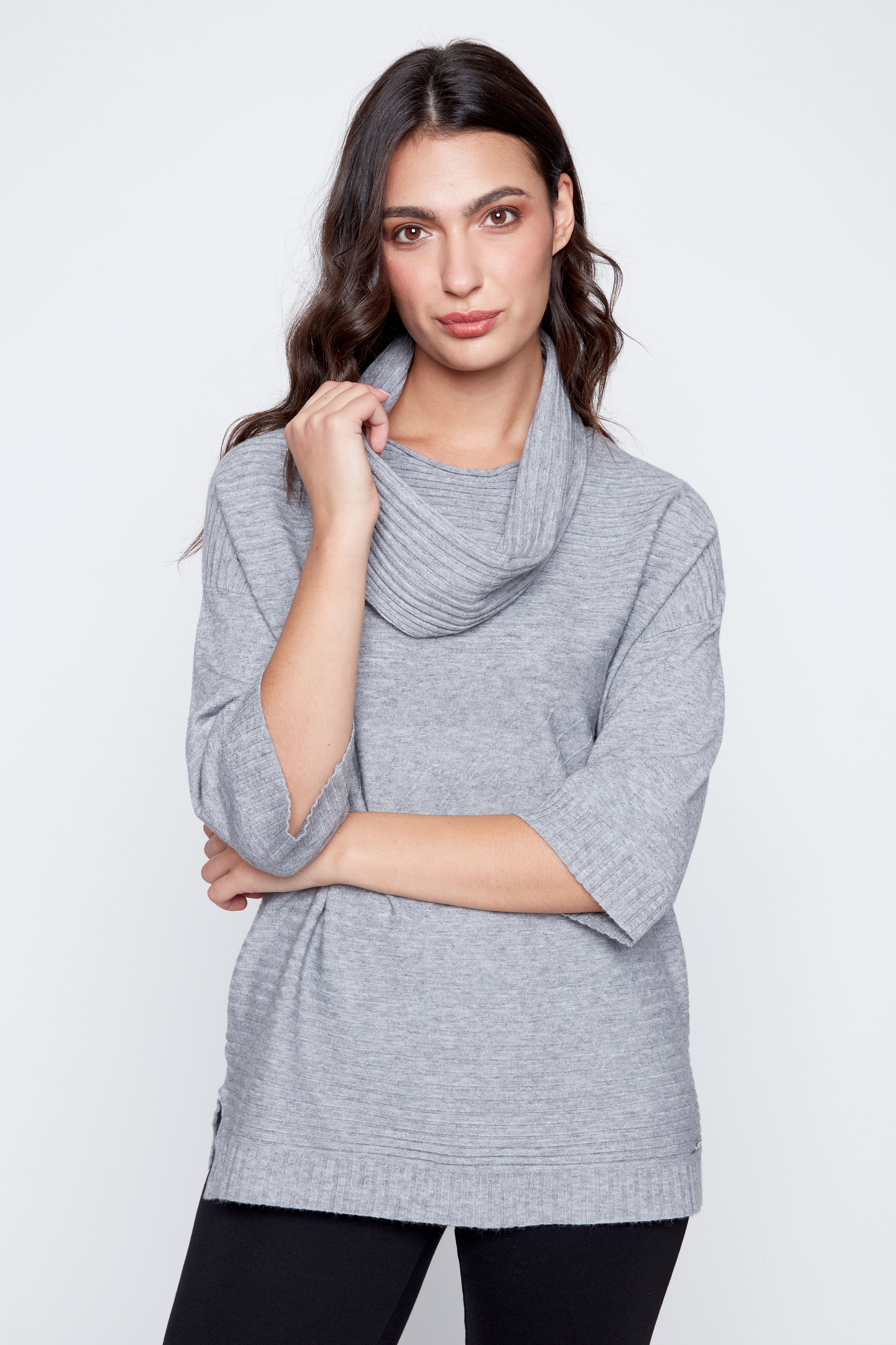 Stripe sweater with detachable scarf