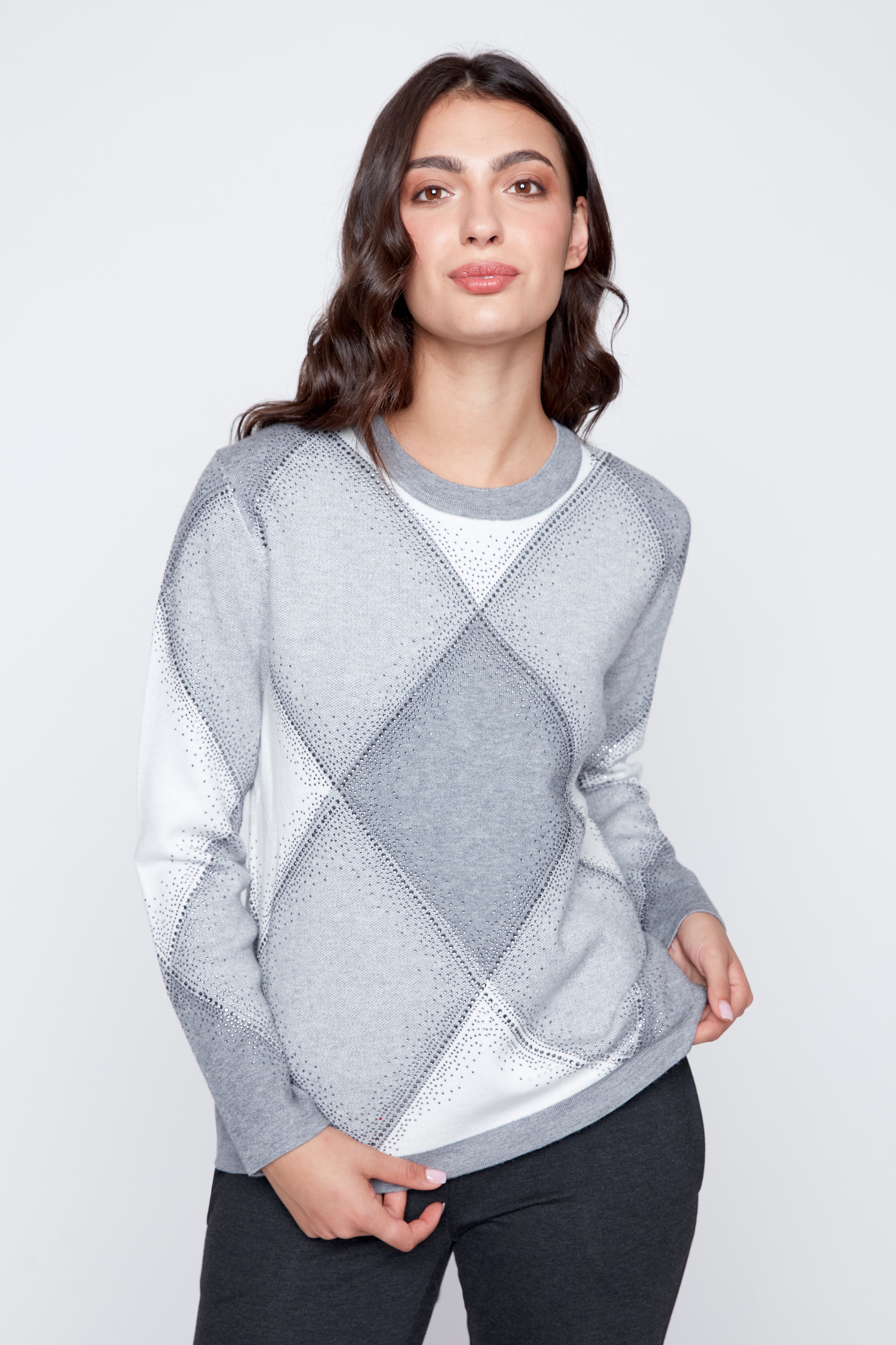 Diamond pattern jacquard sweater