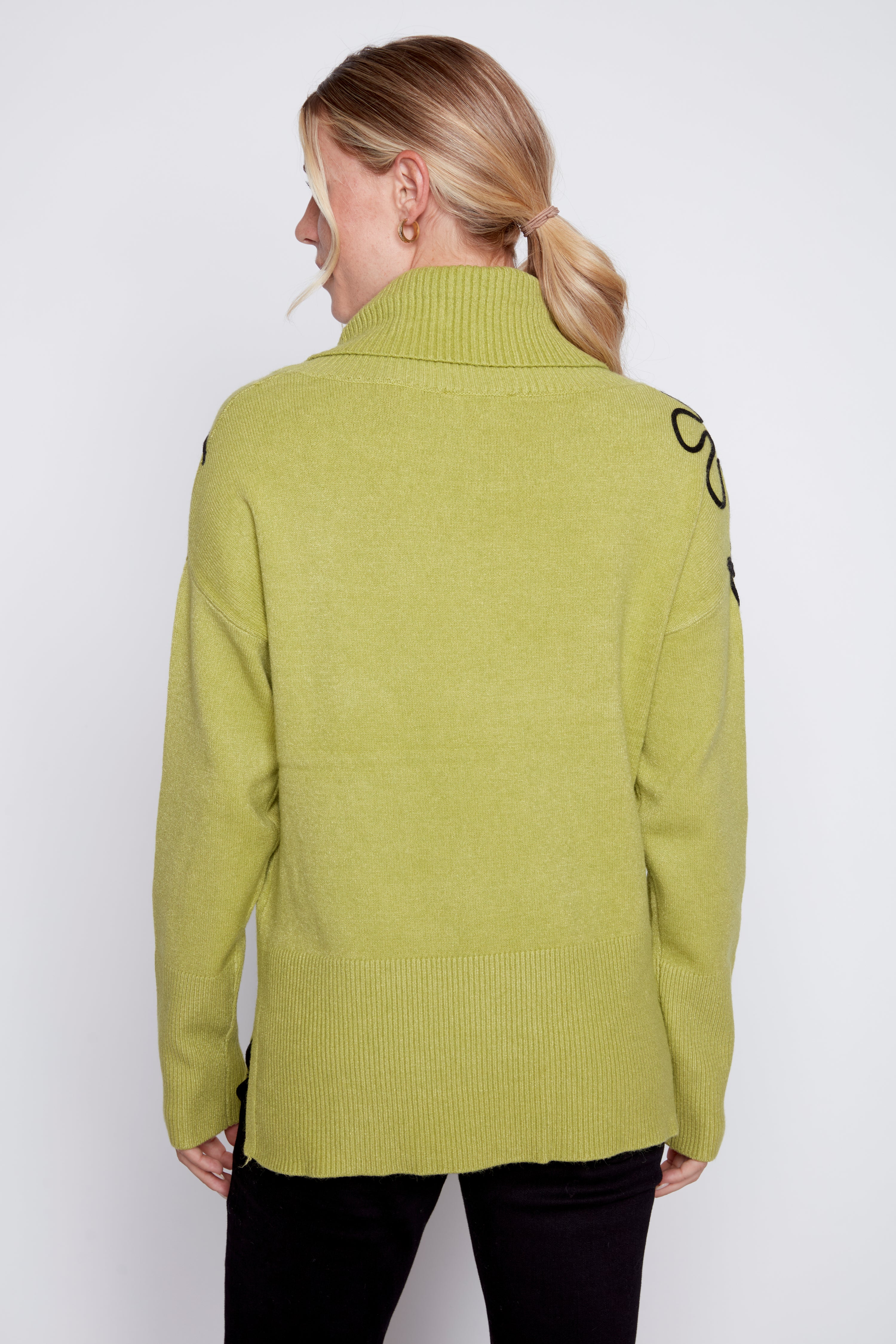 Cowl neck soutache flower sweater