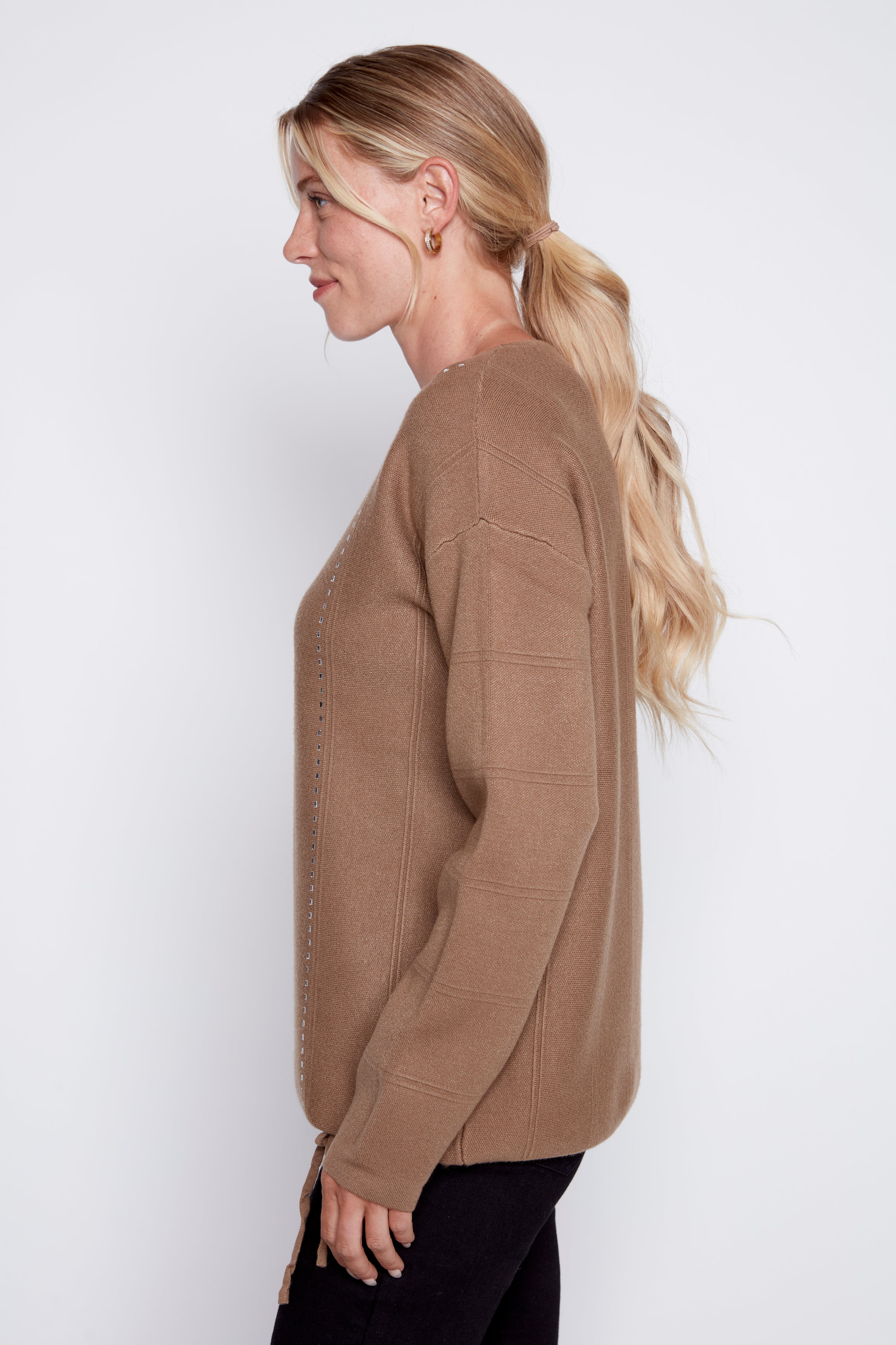 Rhinestone detail sweater with drawstring hem
