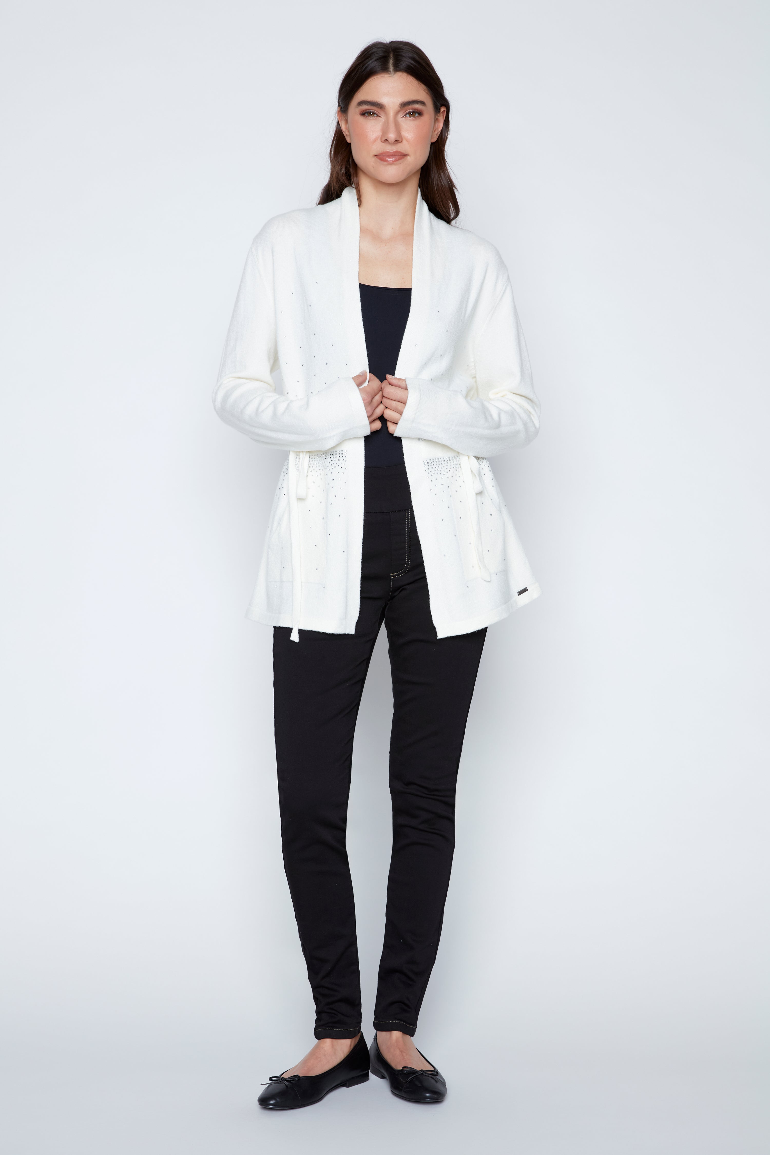 Embellished cardigan with drawstring waist