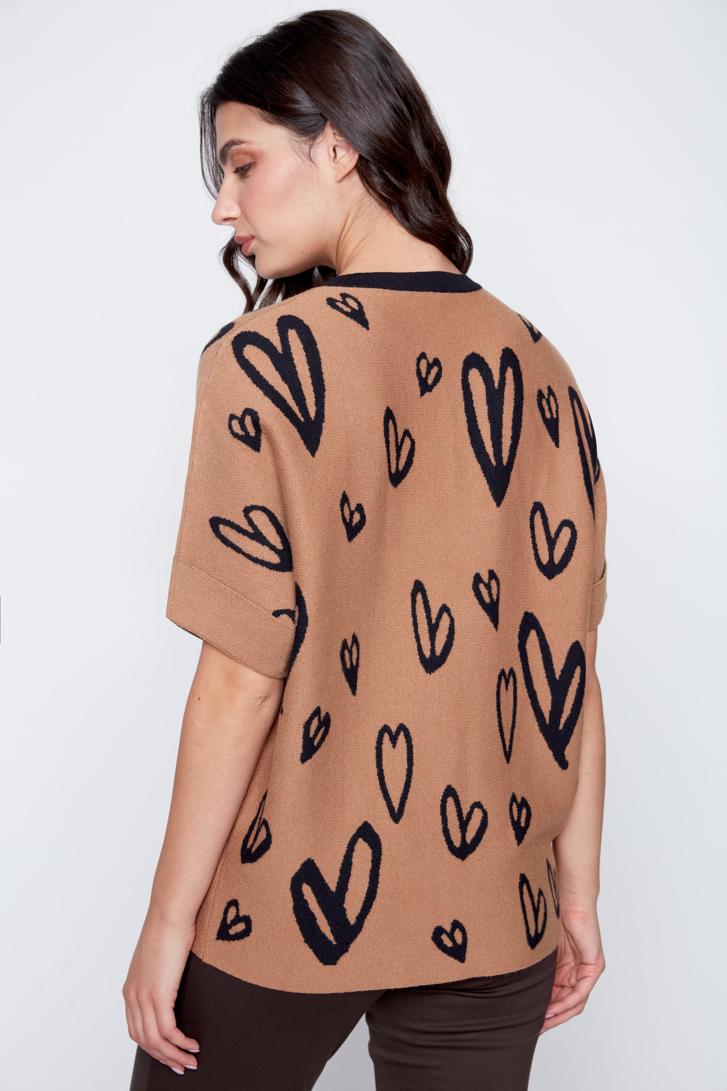 Rhinestone hearts knit sweater