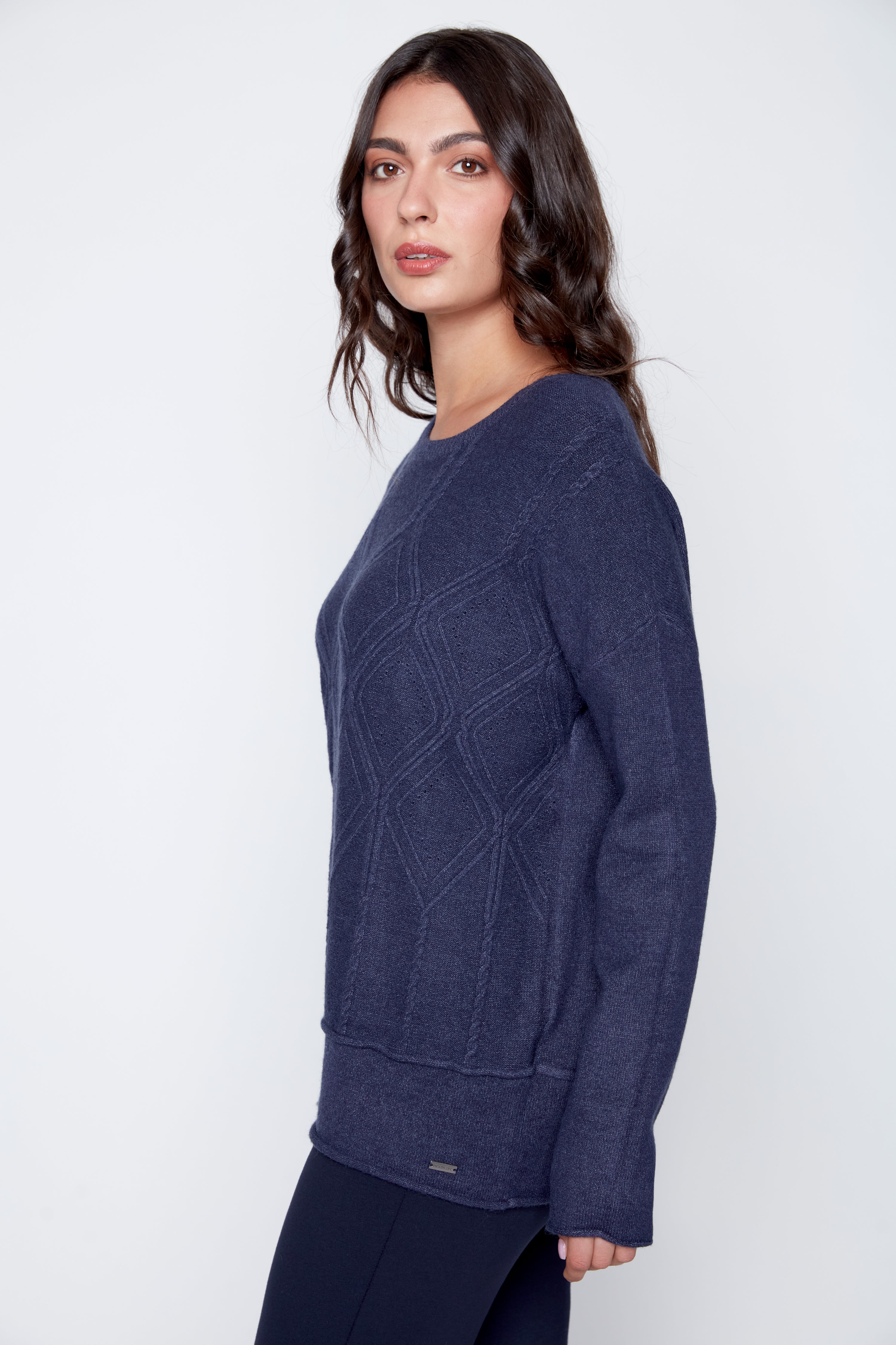 Diamond pattern cable knit sweater