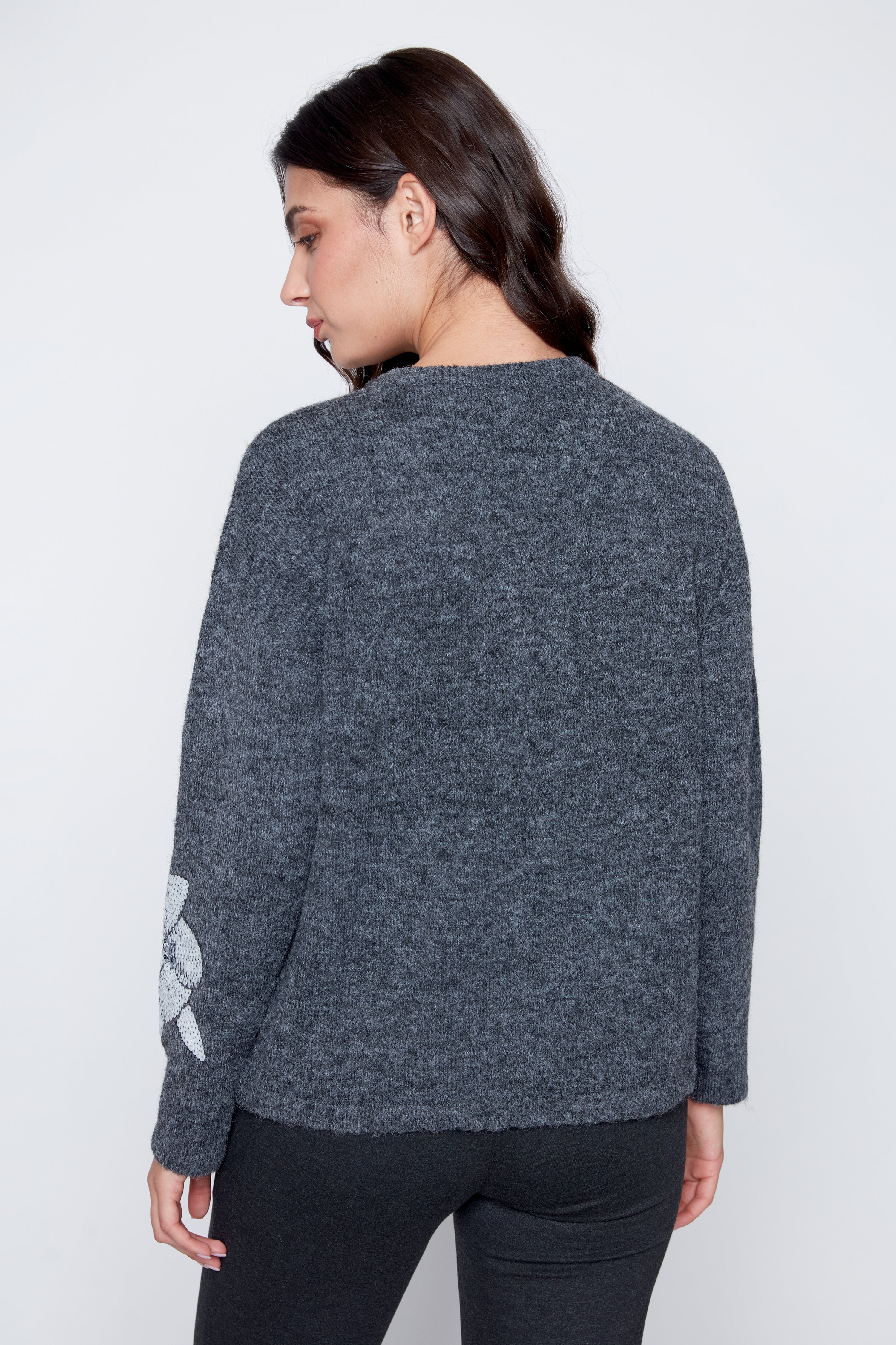 Sequin embroidery floral applique sweater