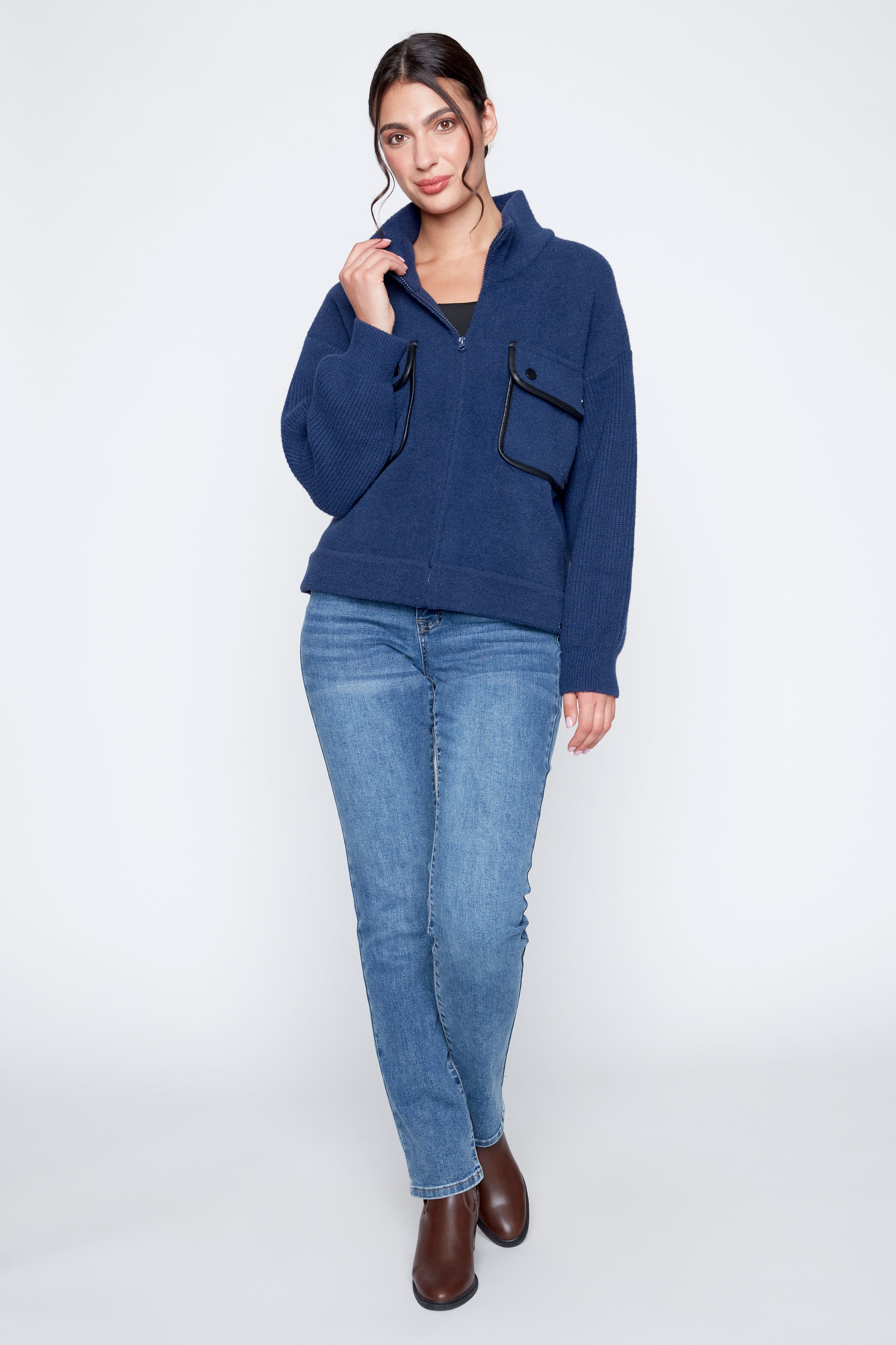 Patch pocket knit jacket