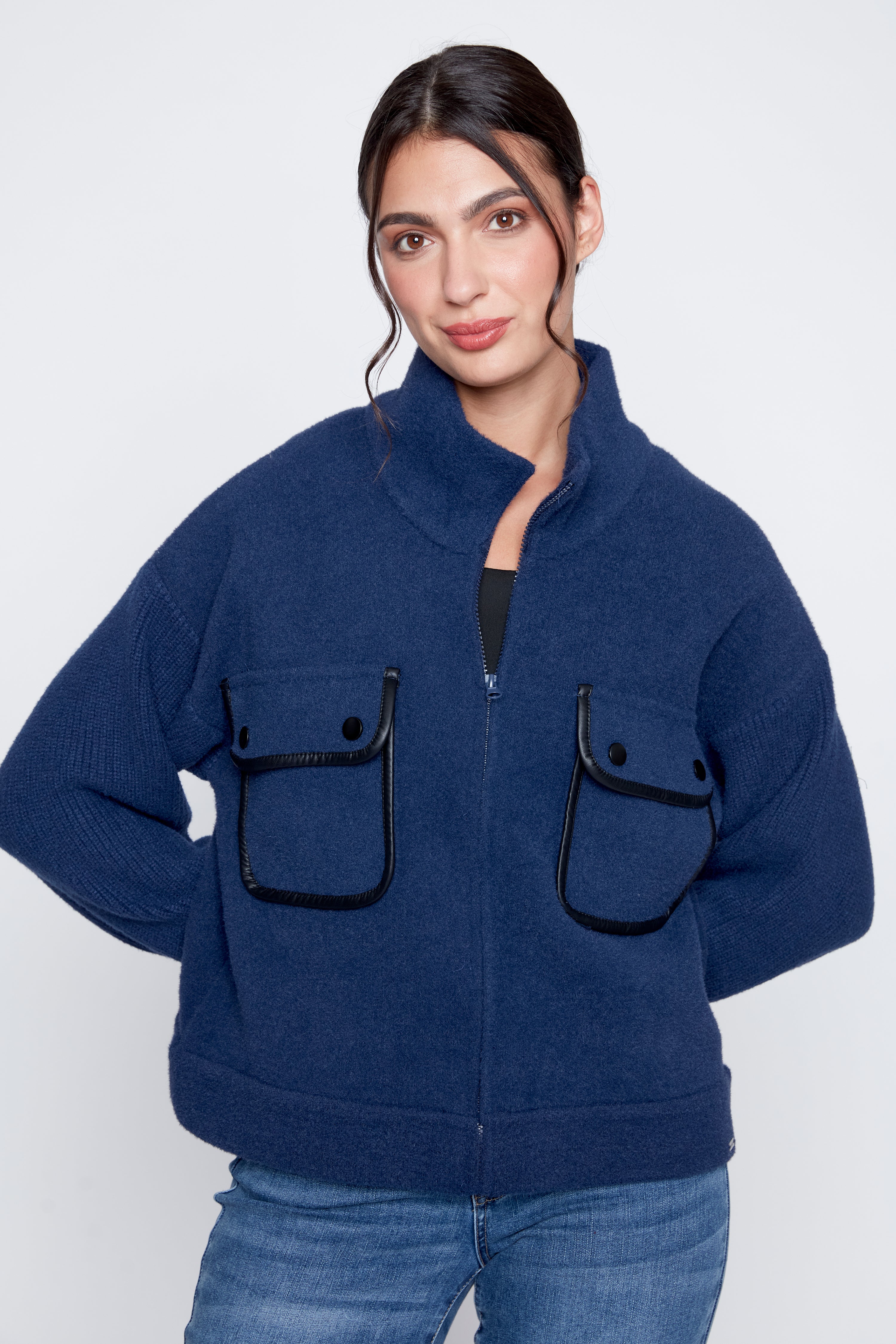 Patch pocket knit jacket