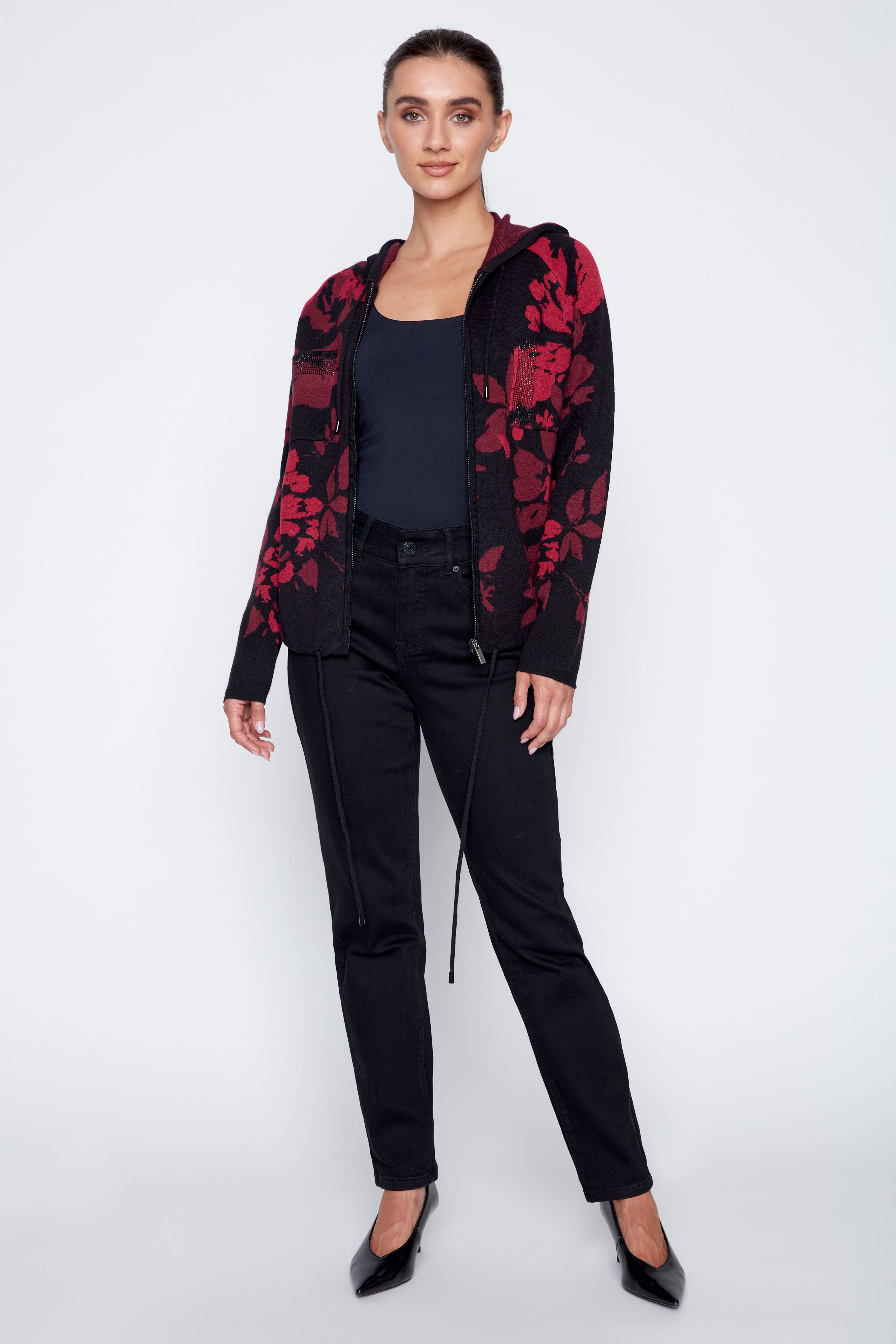 Floral hoodie cardigan