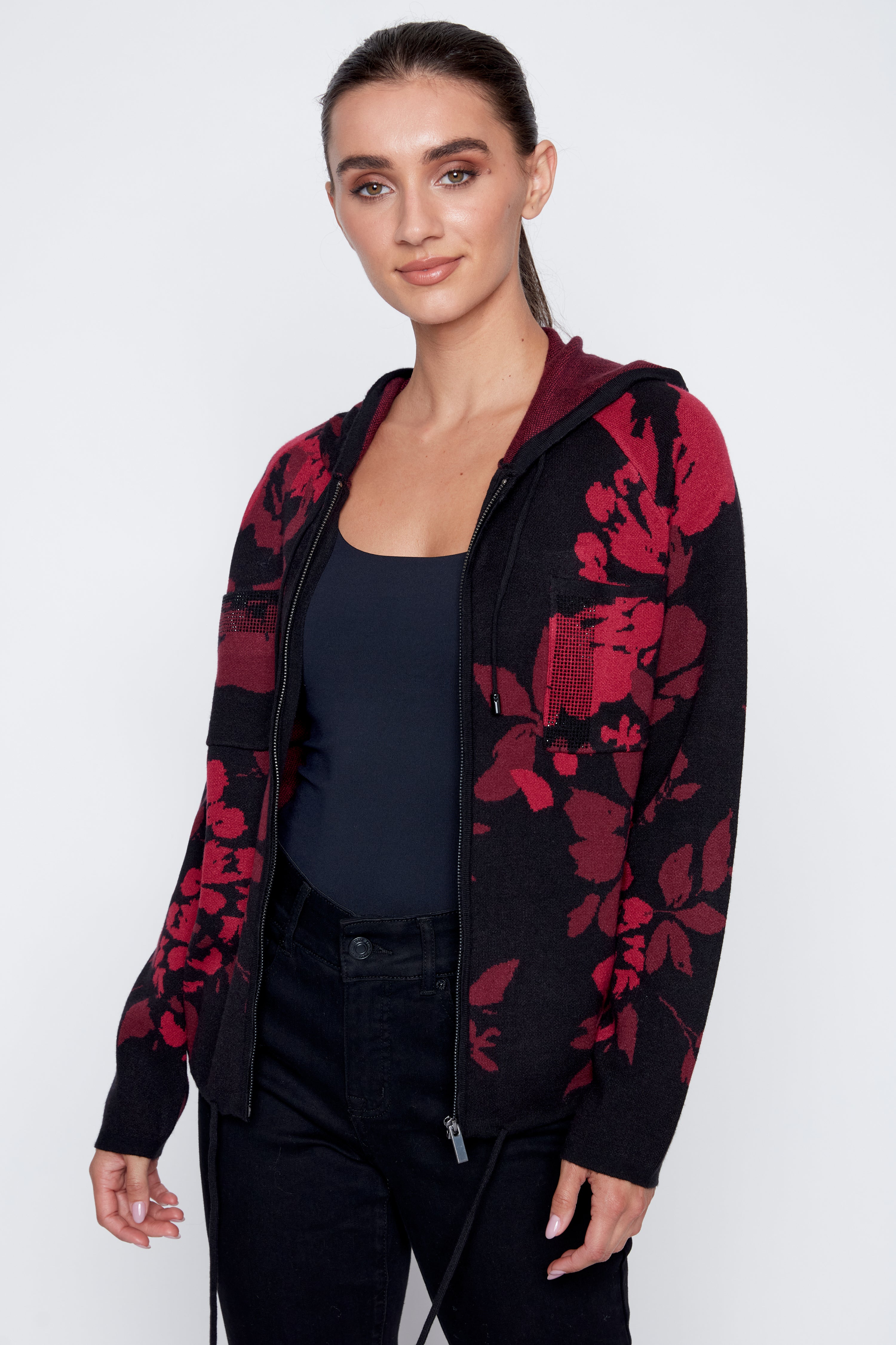 Floral hoodie cardigan