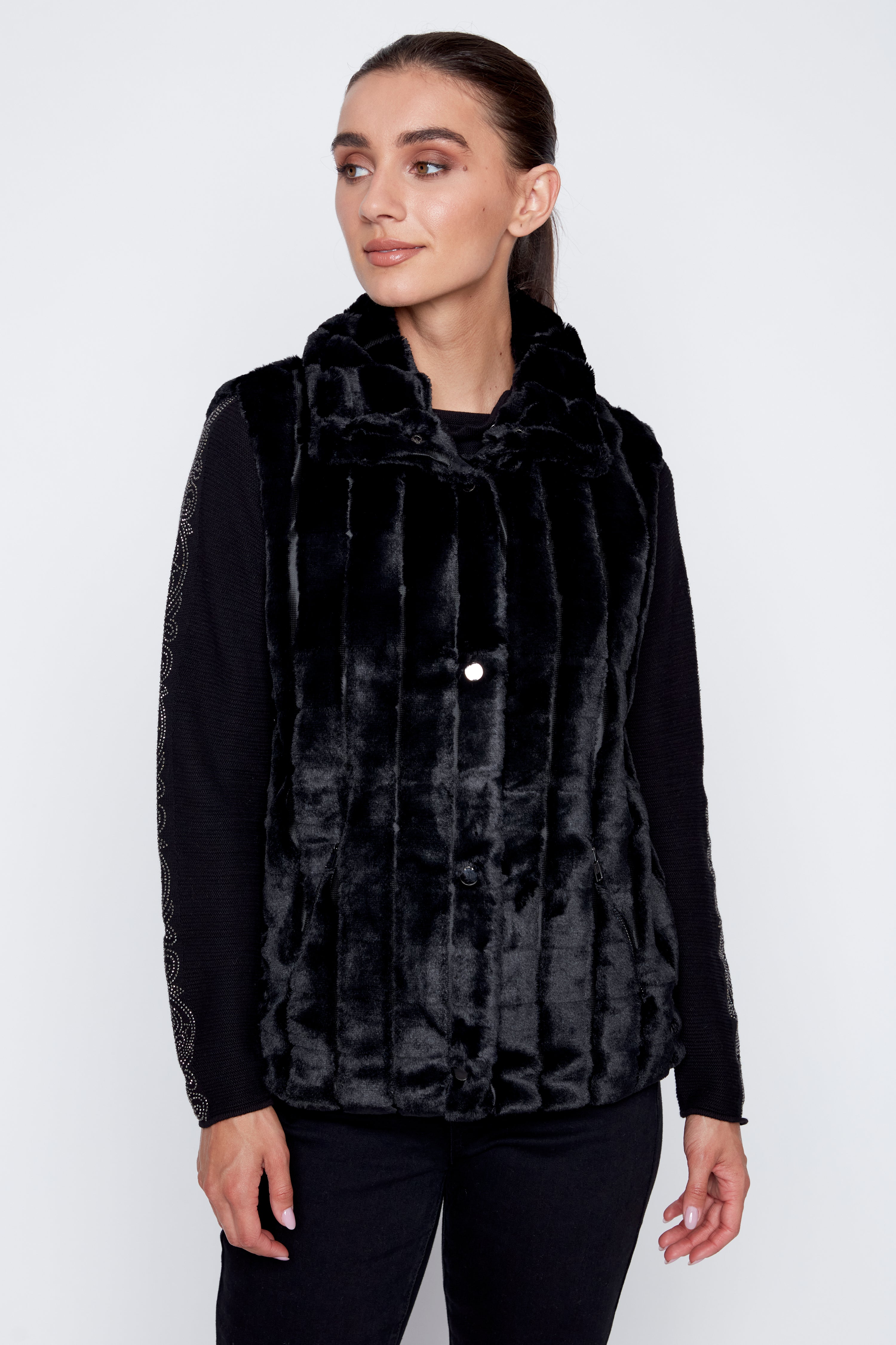 Square pattern faux fur vest