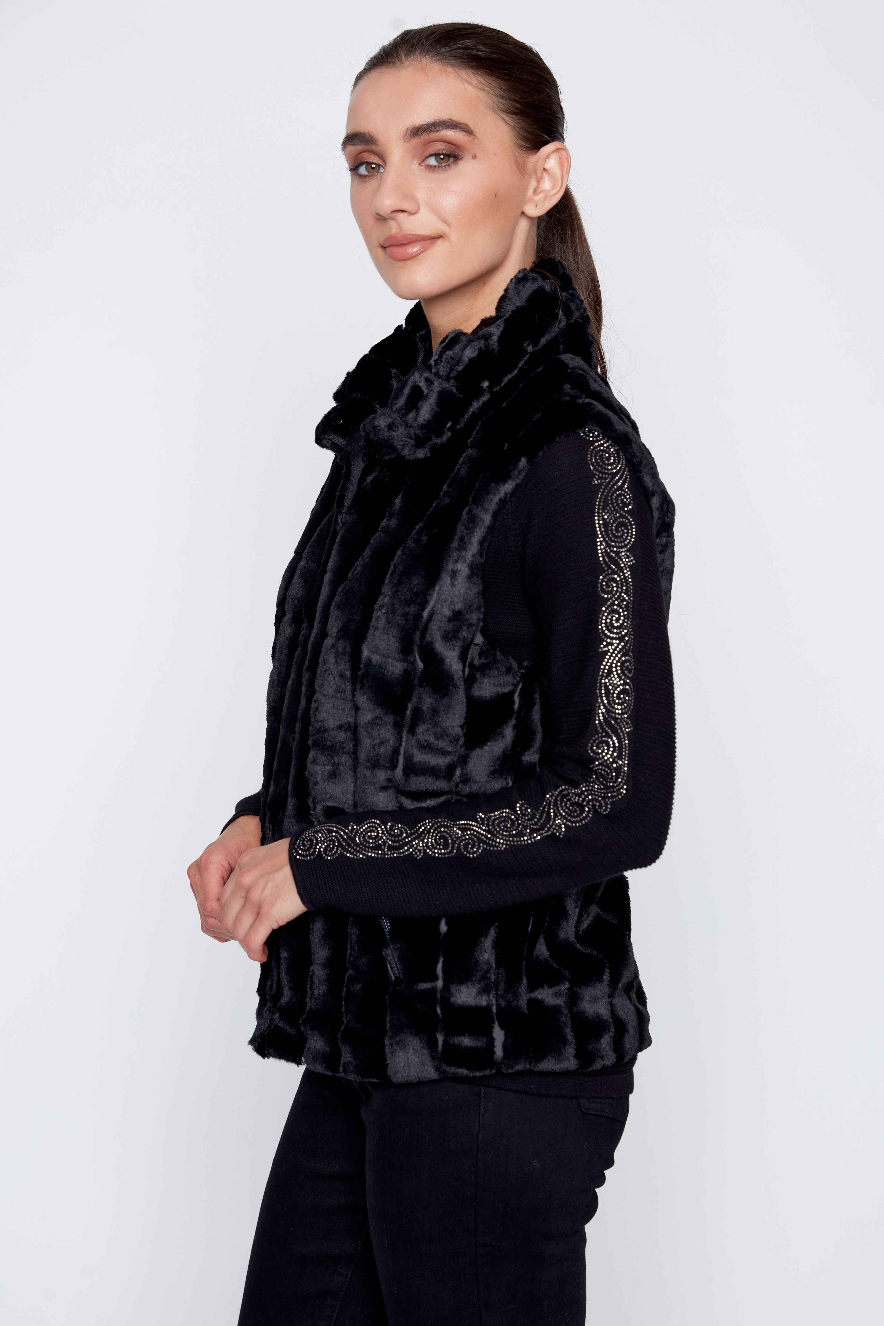 Square pattern faux fur vest