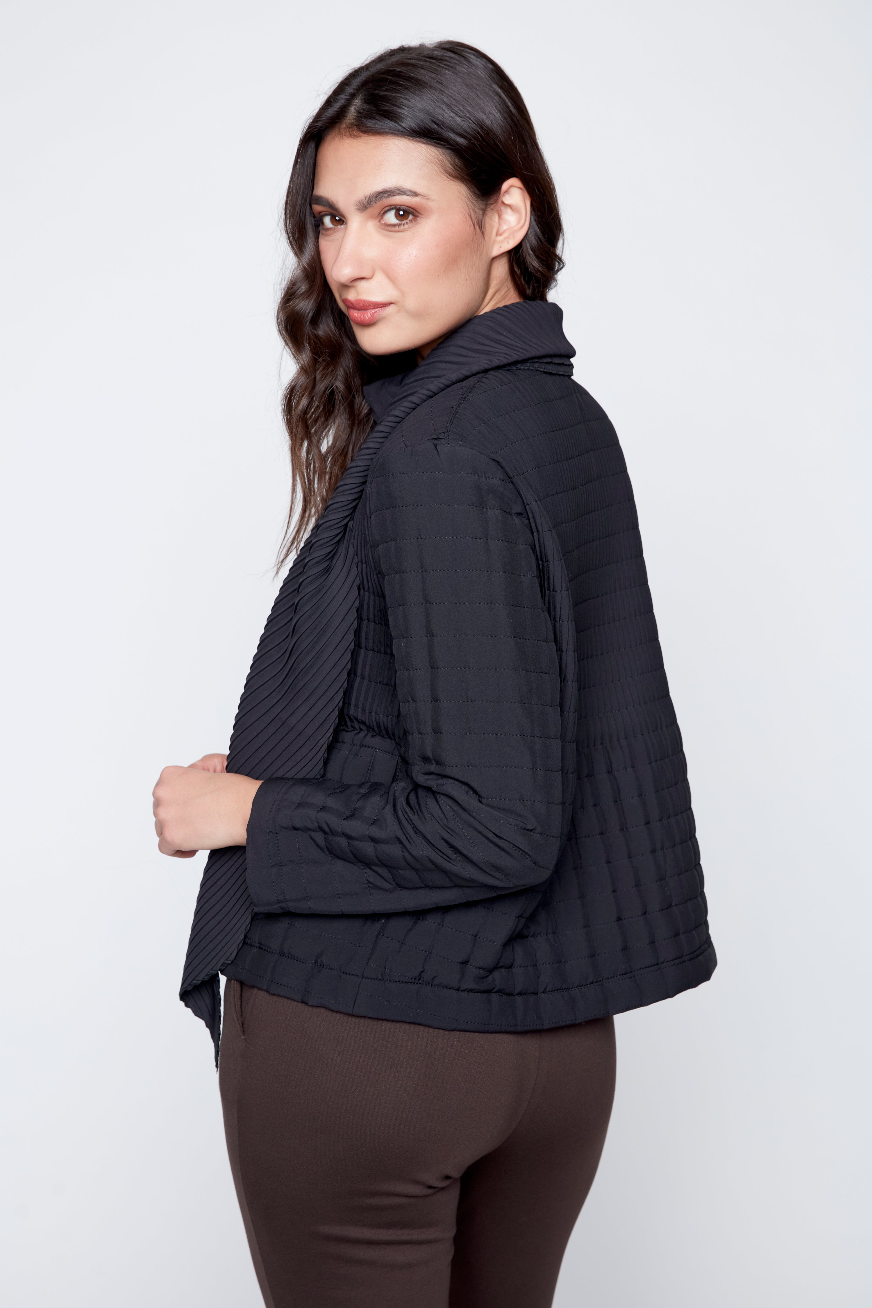 Pleated jacket with scarf