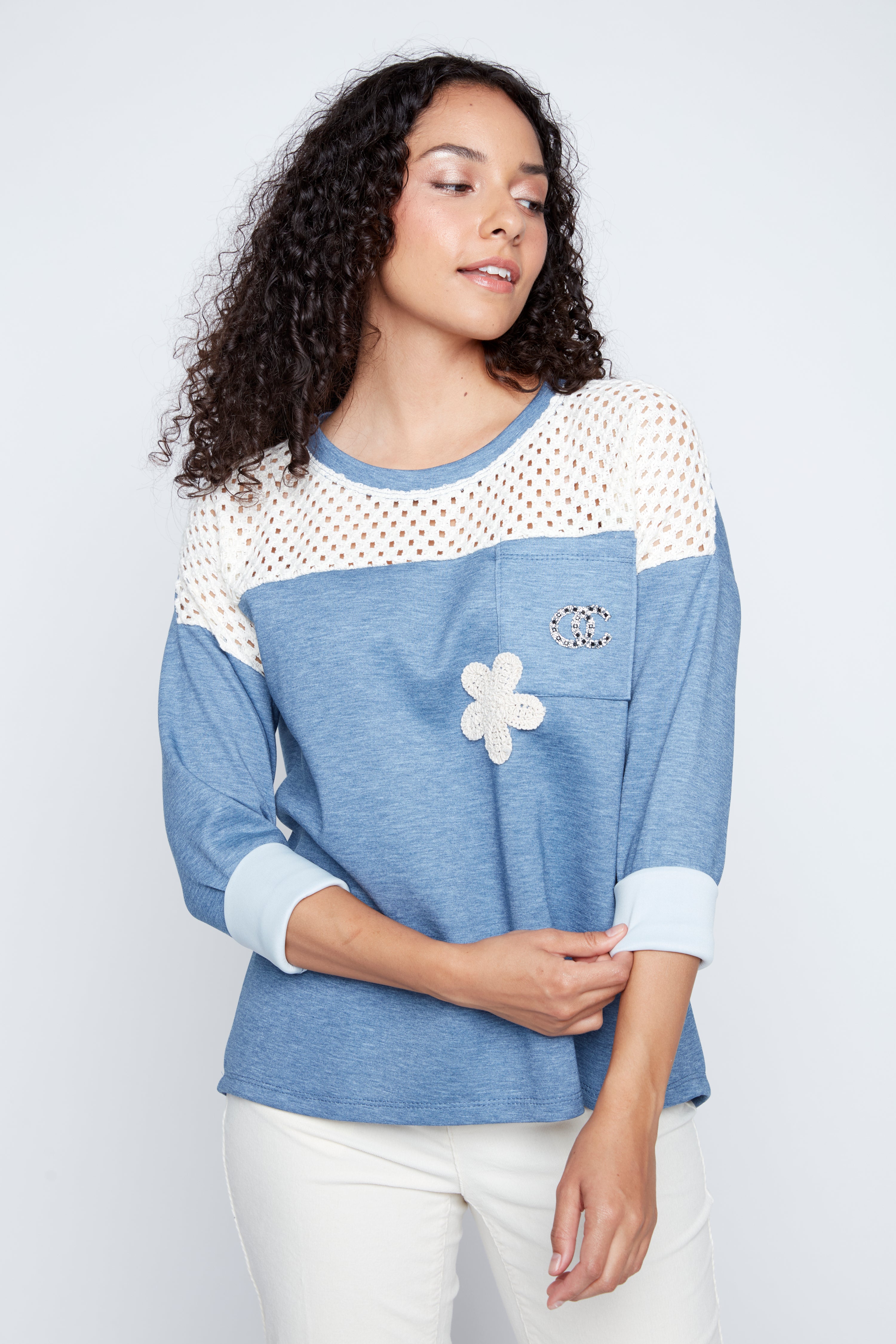 Crochet yoke sweater