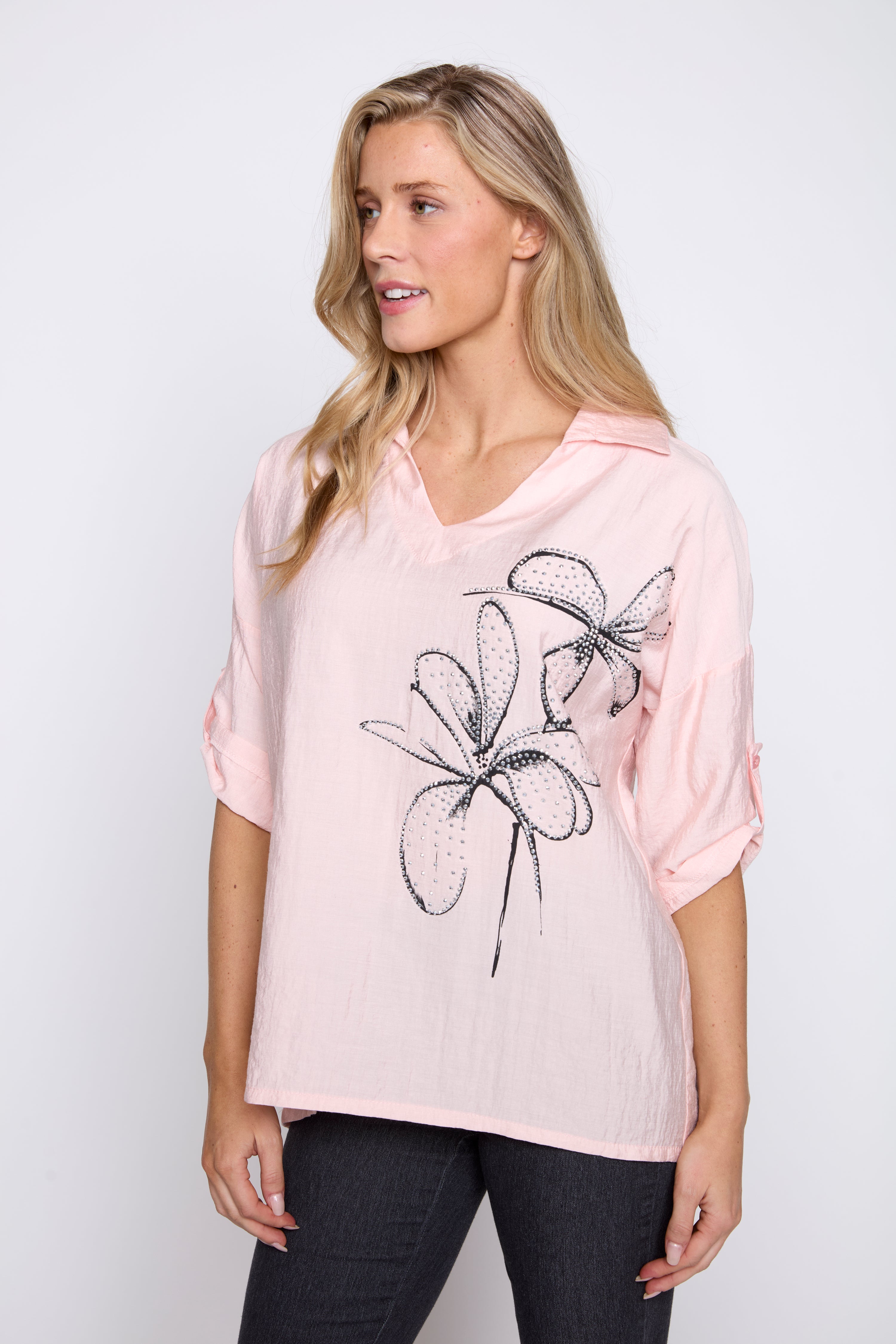 Rhinestone flower blouse