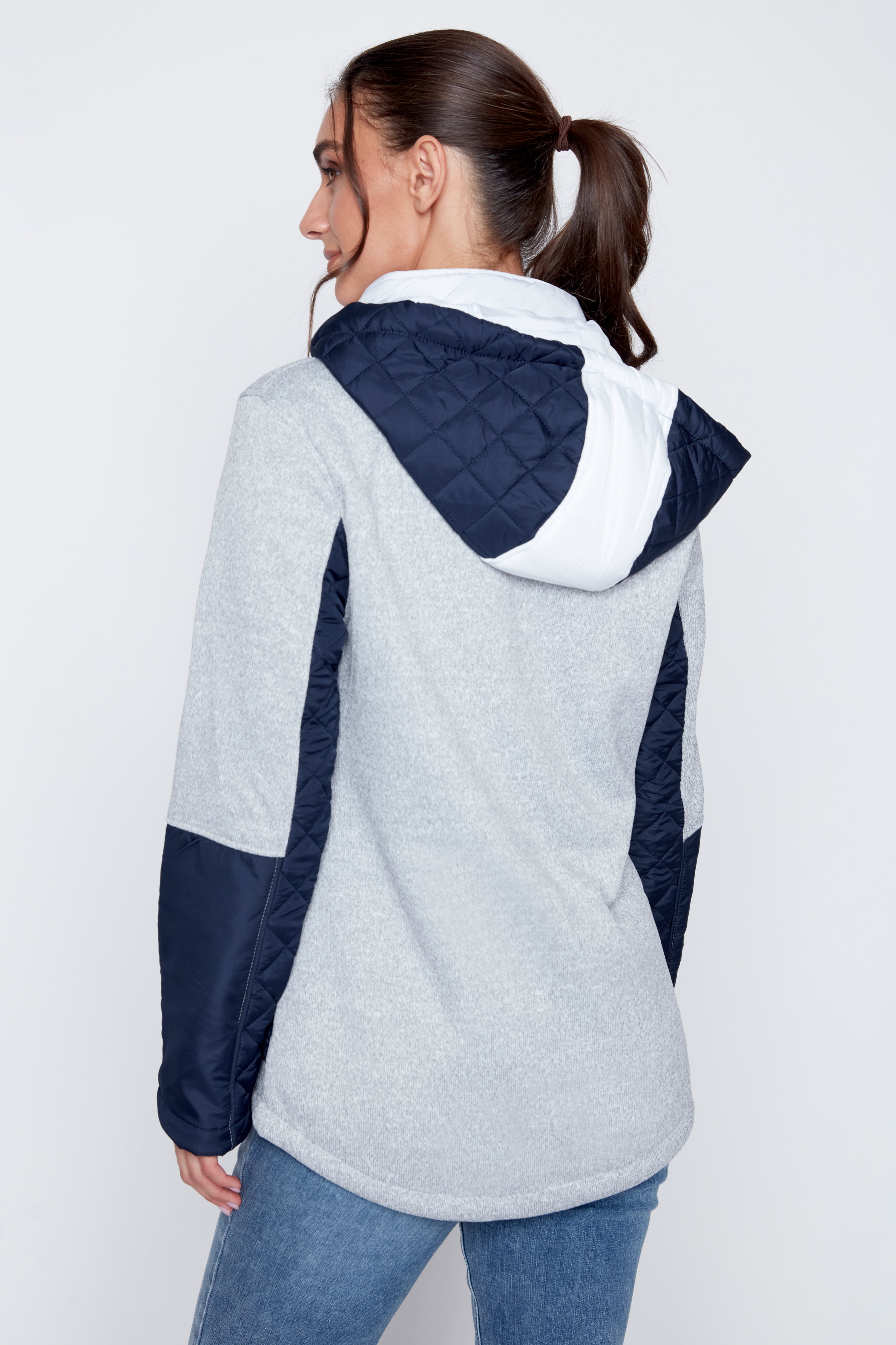 Color block mix media quilt jacket