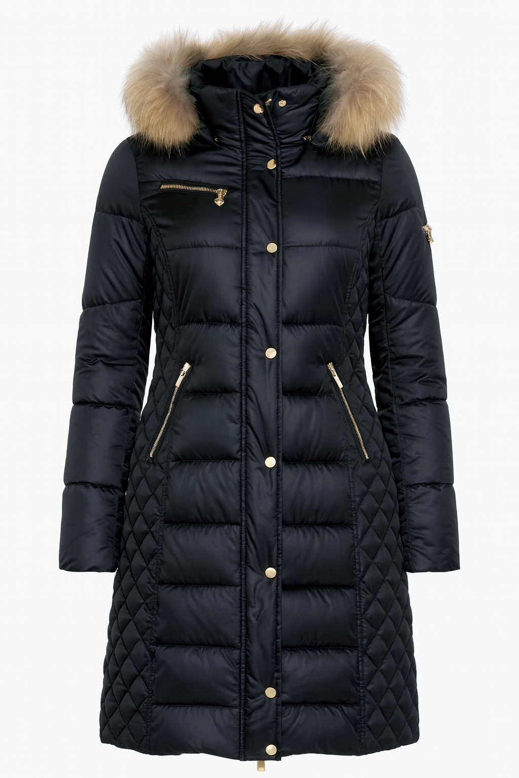Diamond quilt trim puffer coat