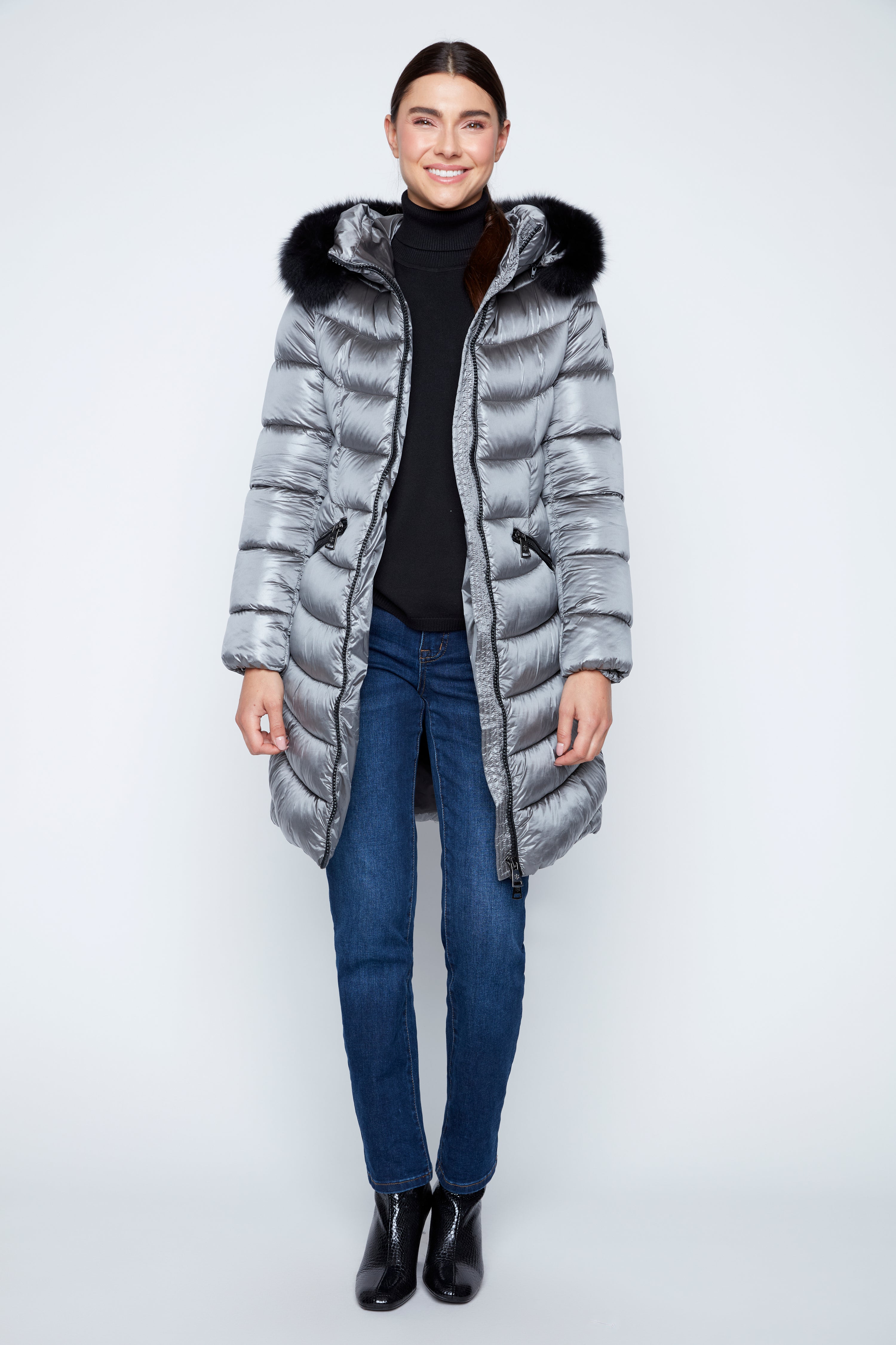 Horizontal quilt puffer coat