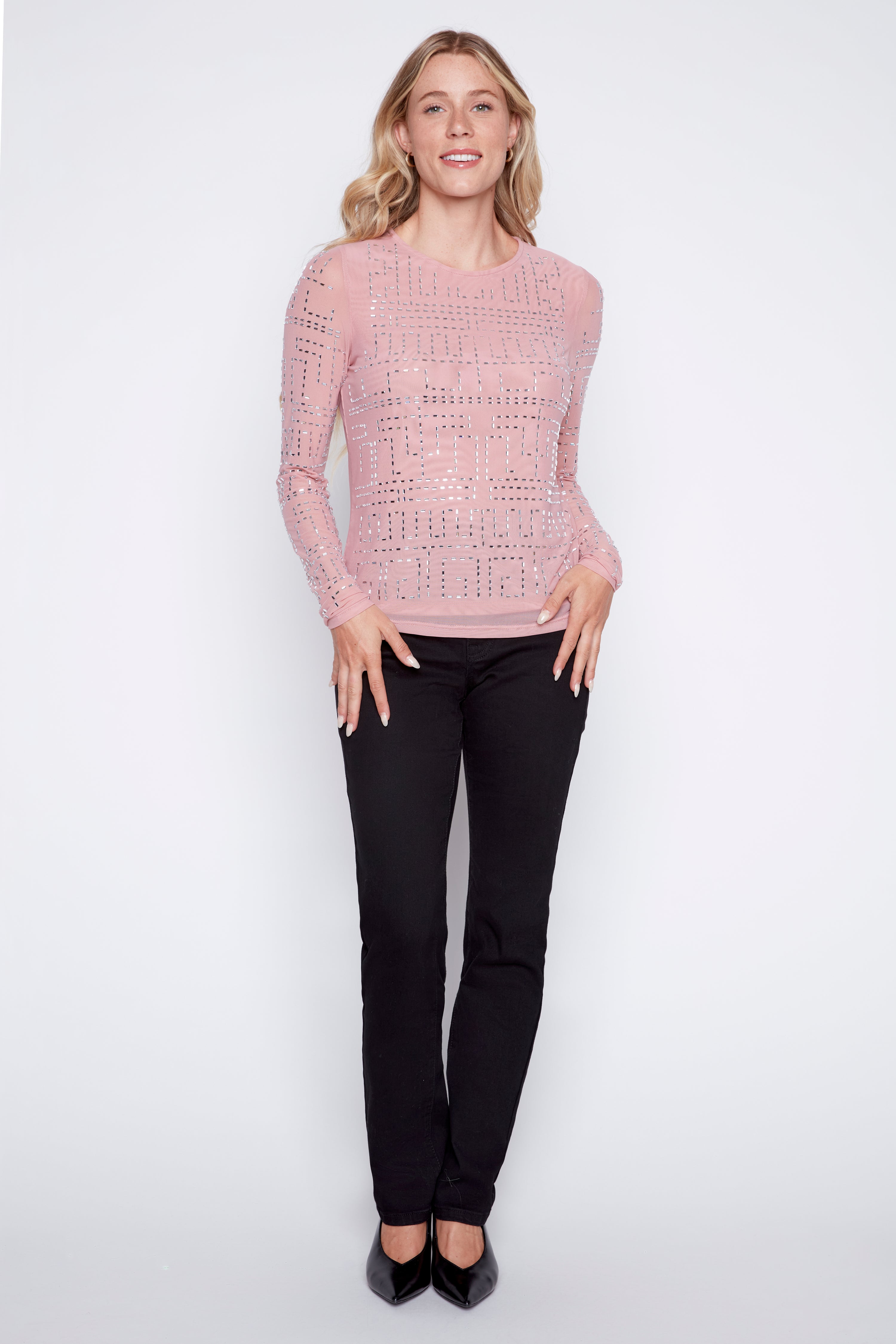 Mesh top with sequin detail