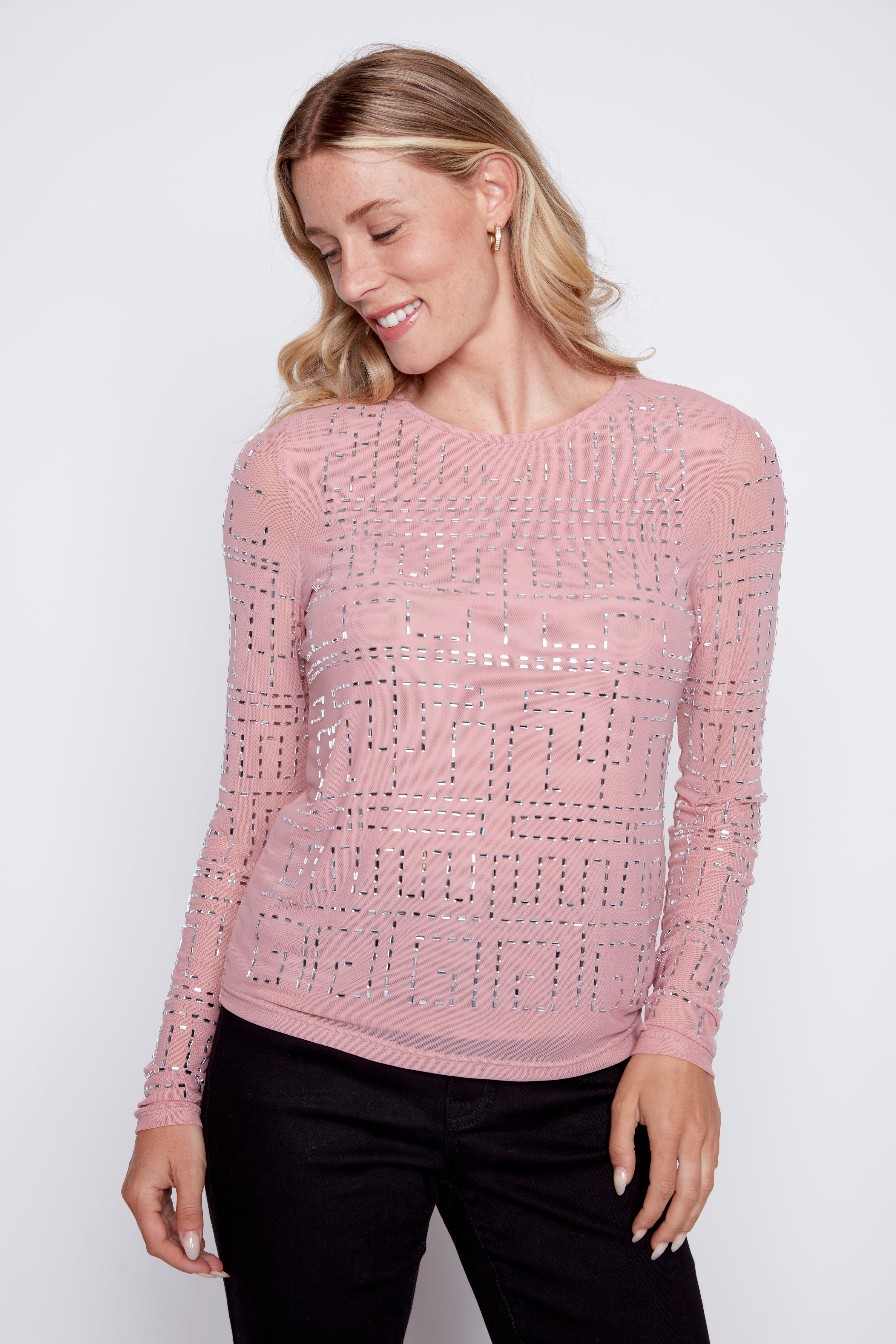 Mesh top with sequin detail
