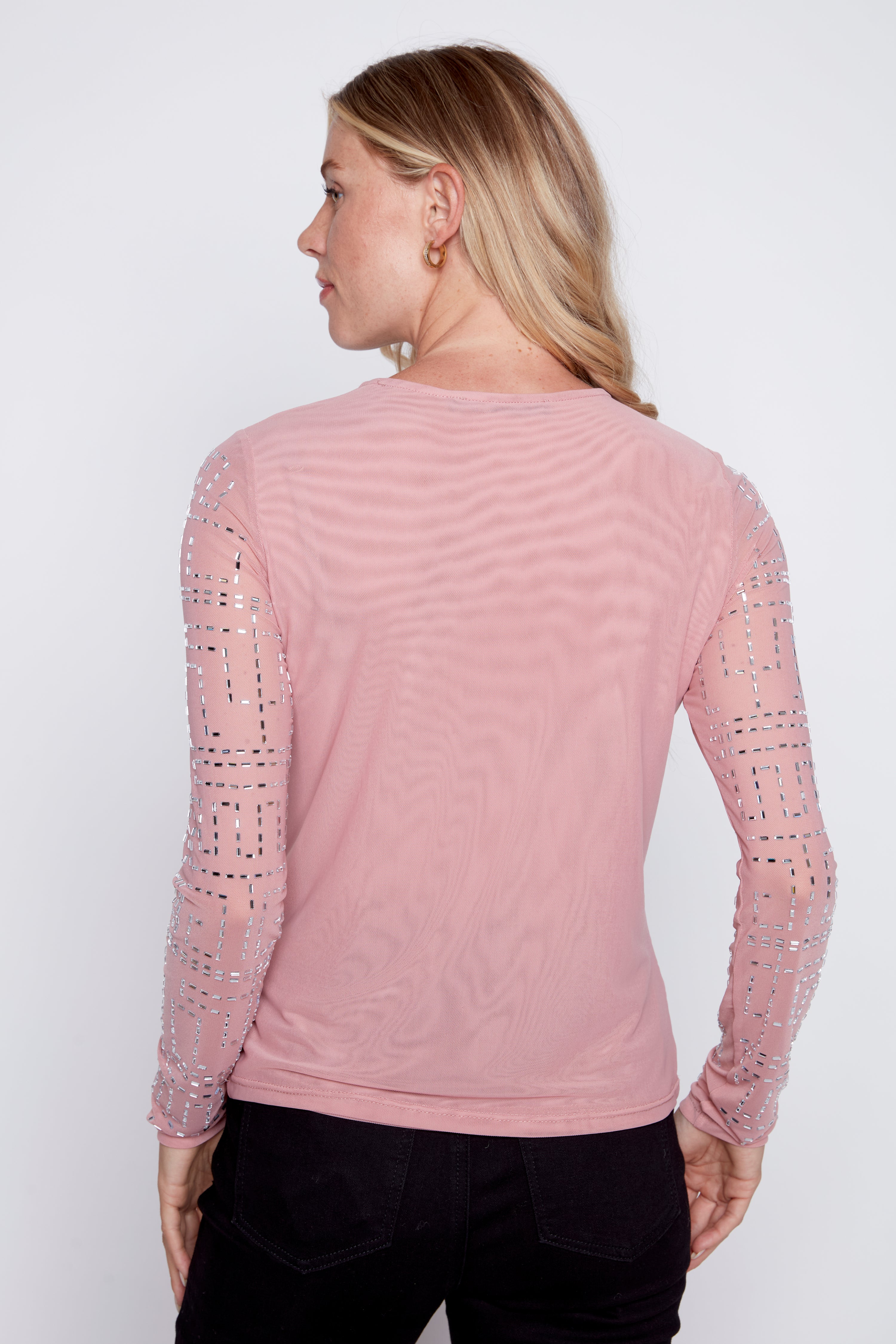 Mesh top with sequin detail