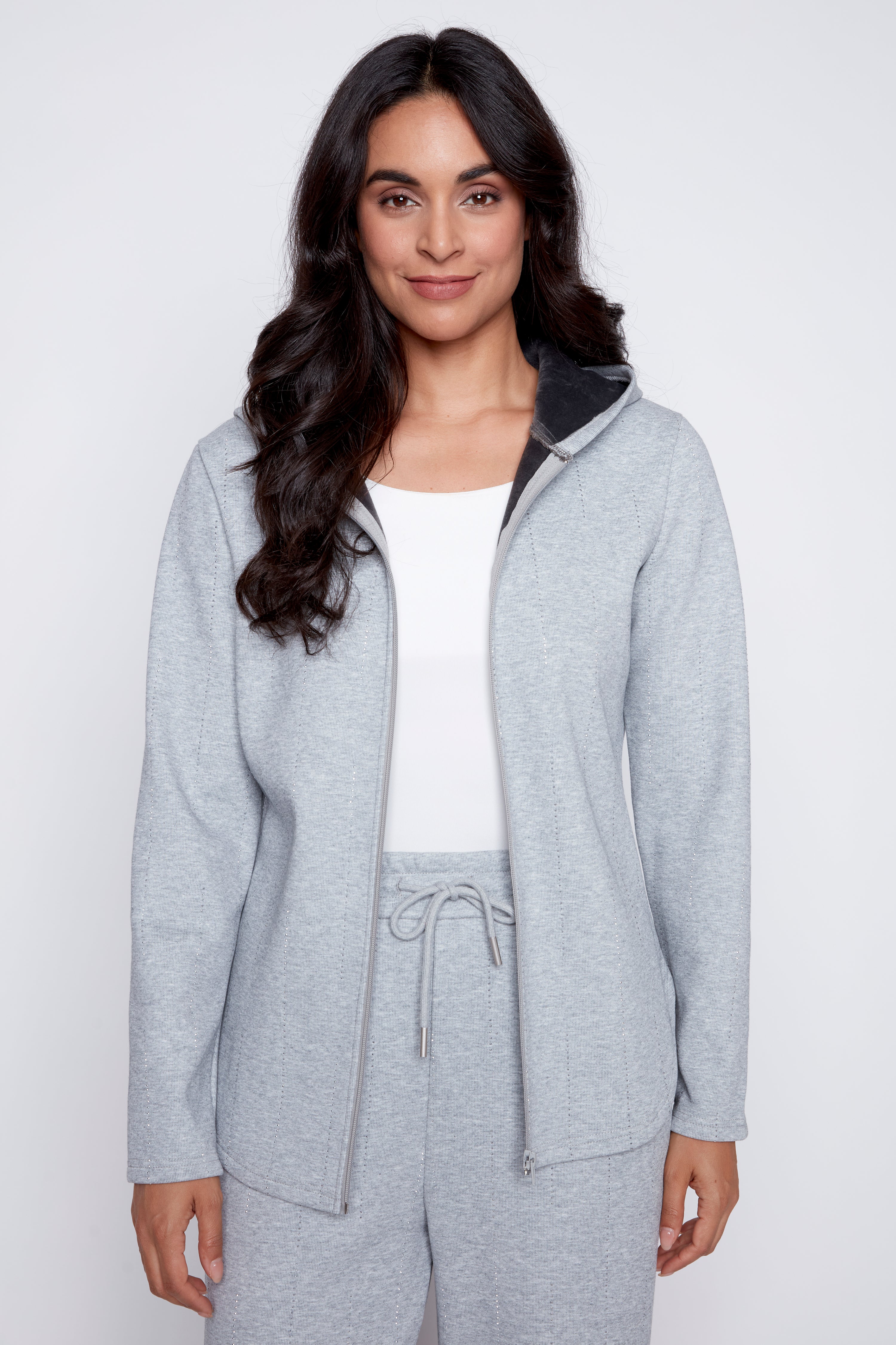 French terry hoodie with rhinestone