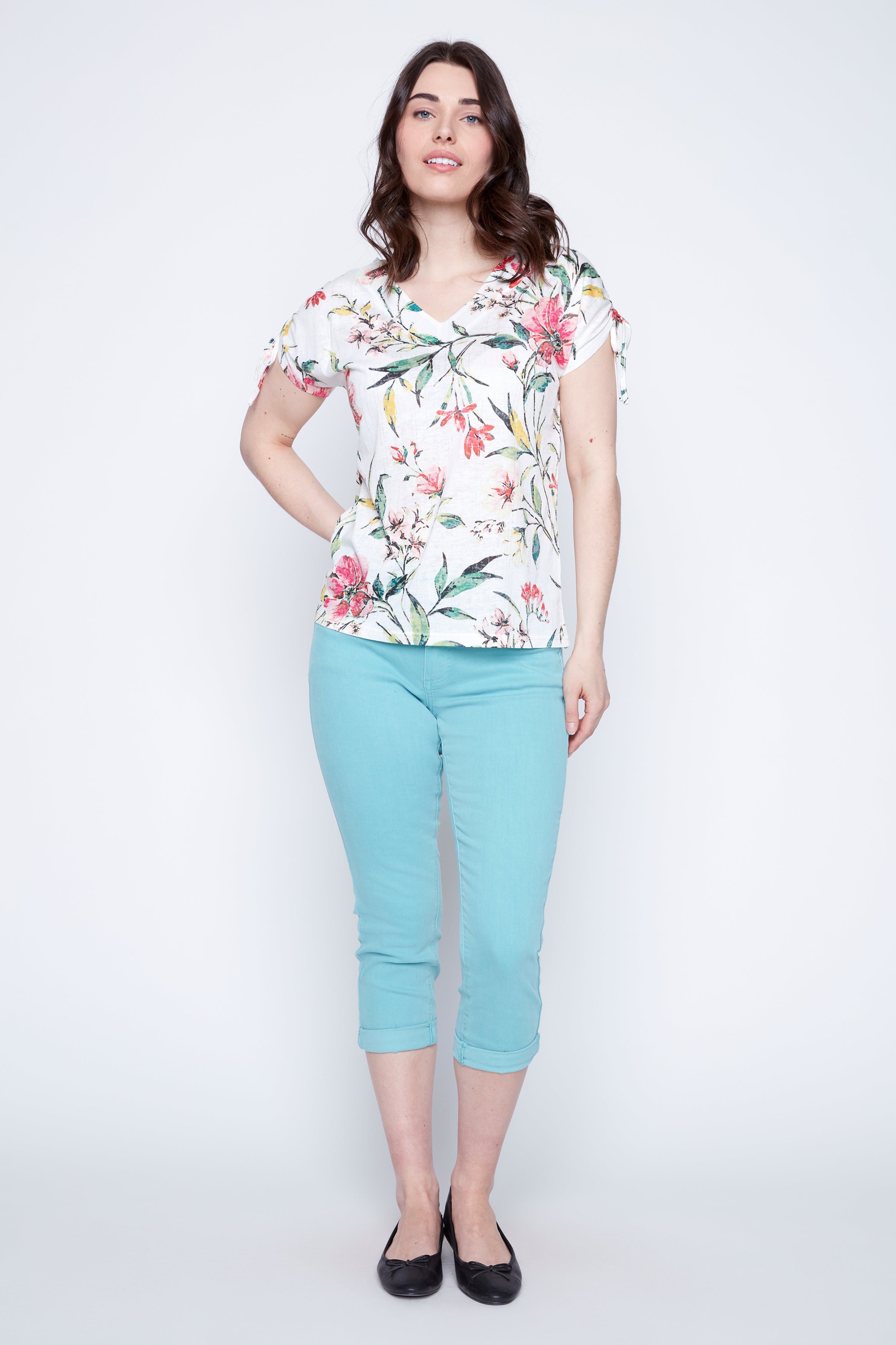 Floral foil and sequin detail top