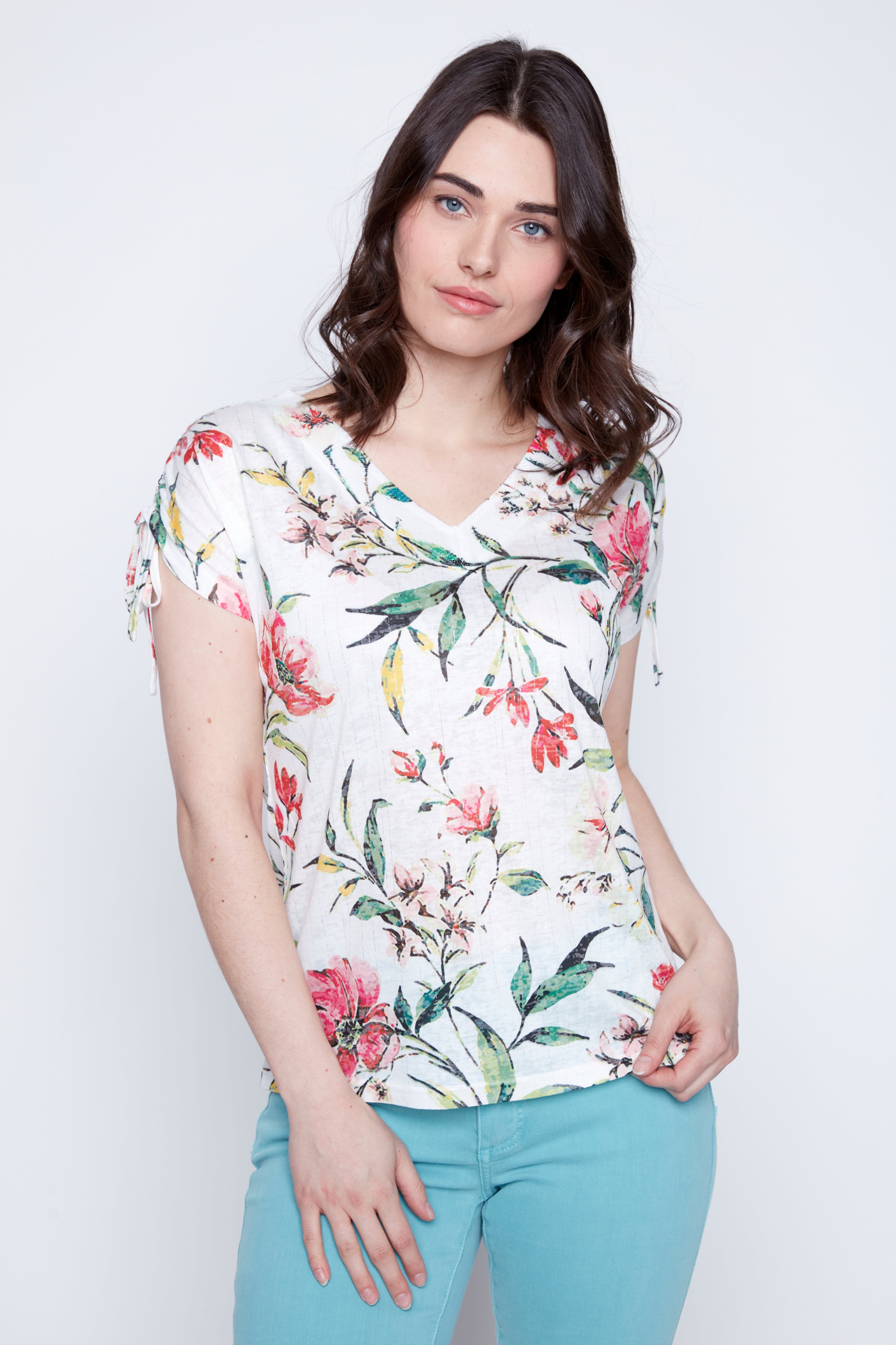 Floral foil and sequin detail top