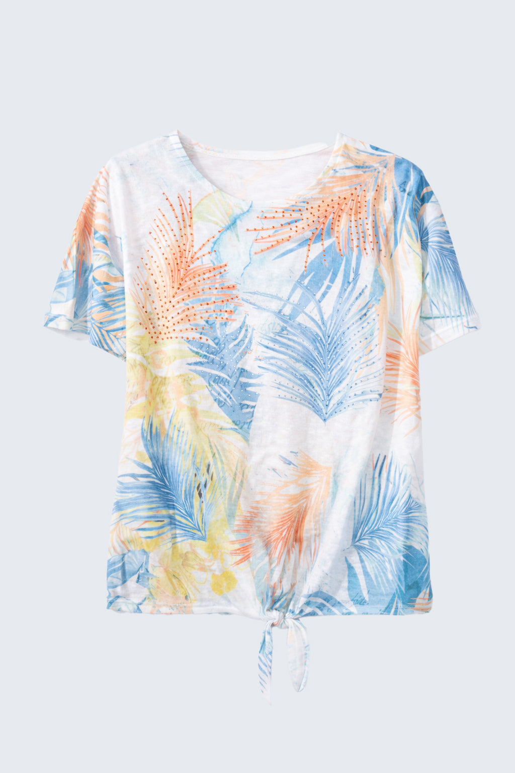 Tropical print knot front top