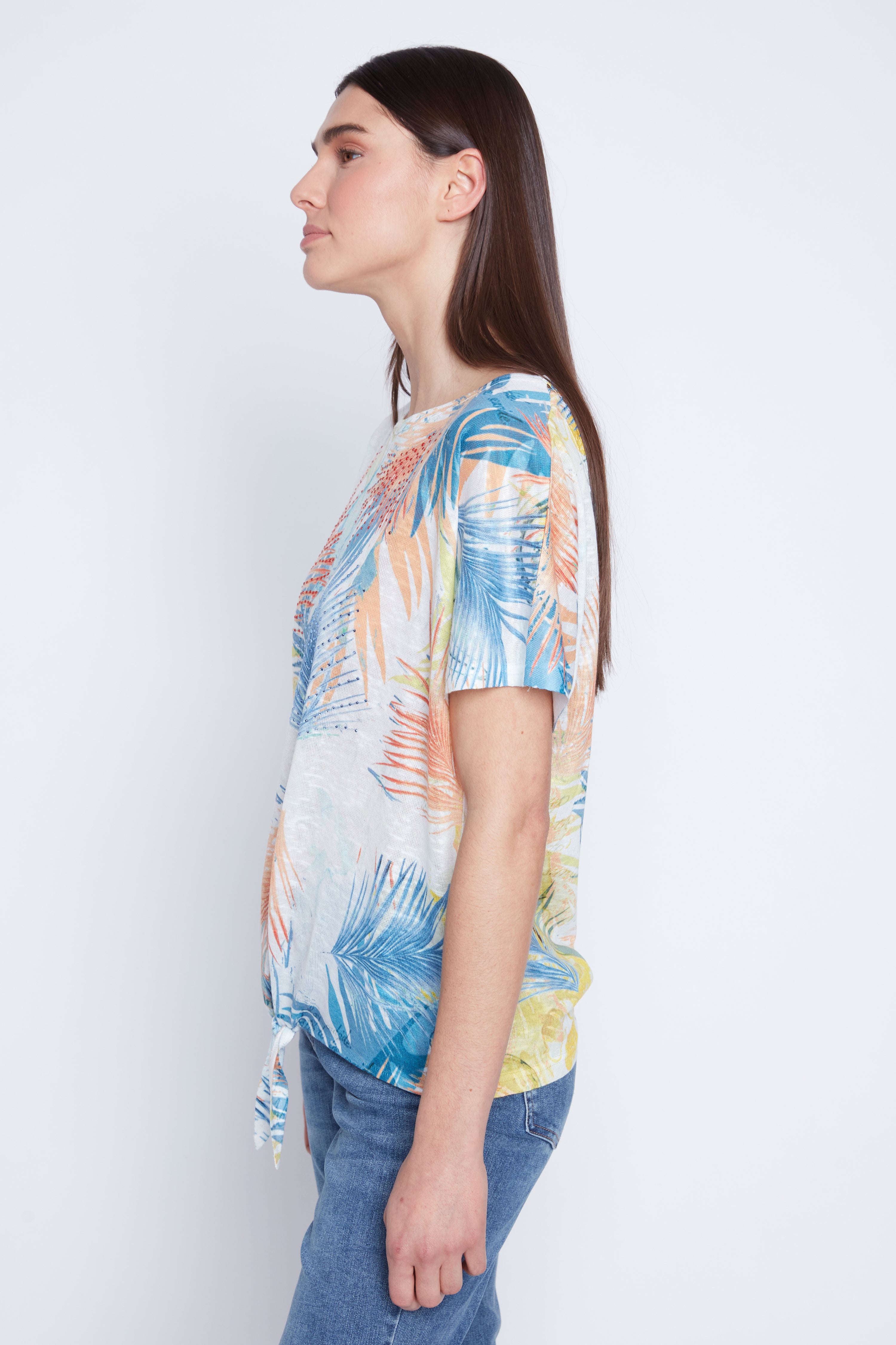 Tropical print knot front top