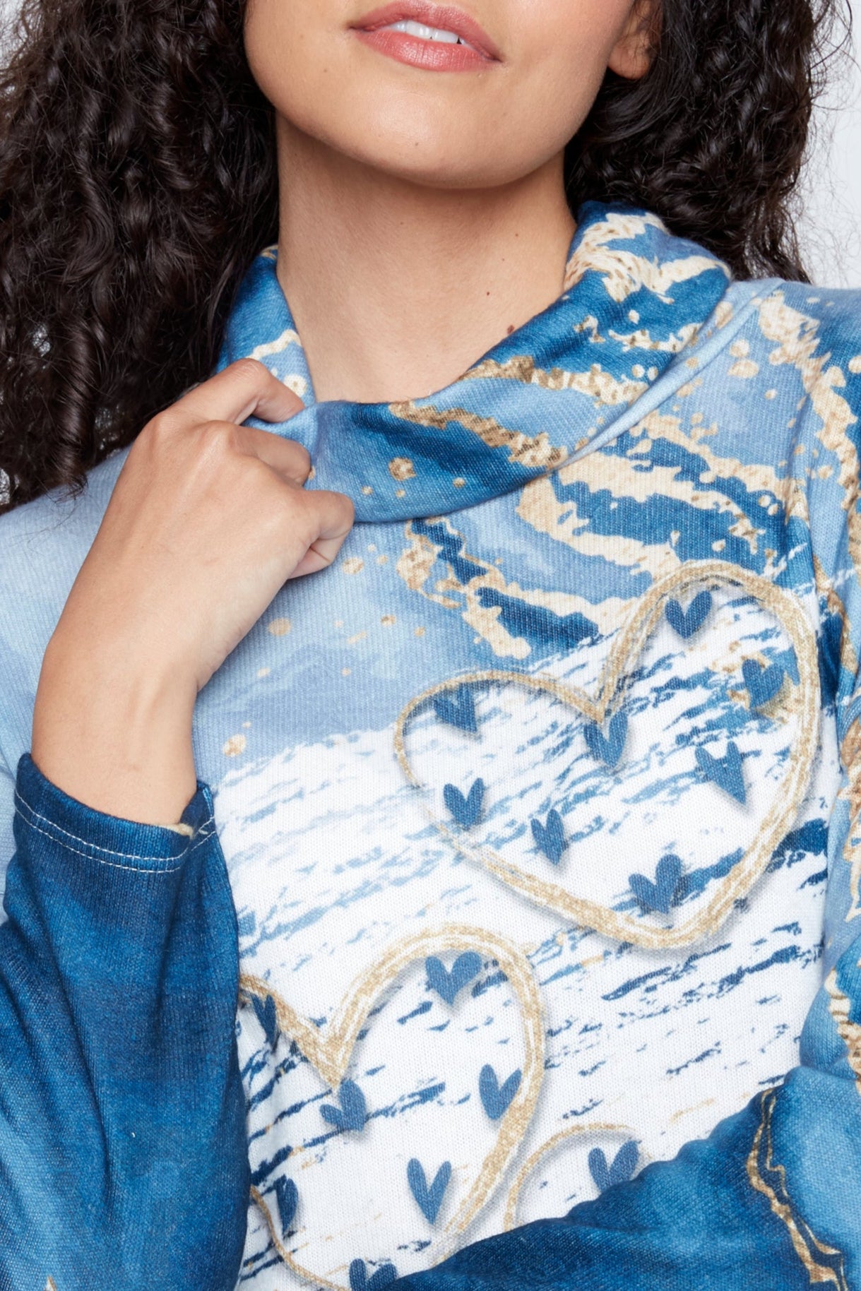 Indigo hearts cowl neck top