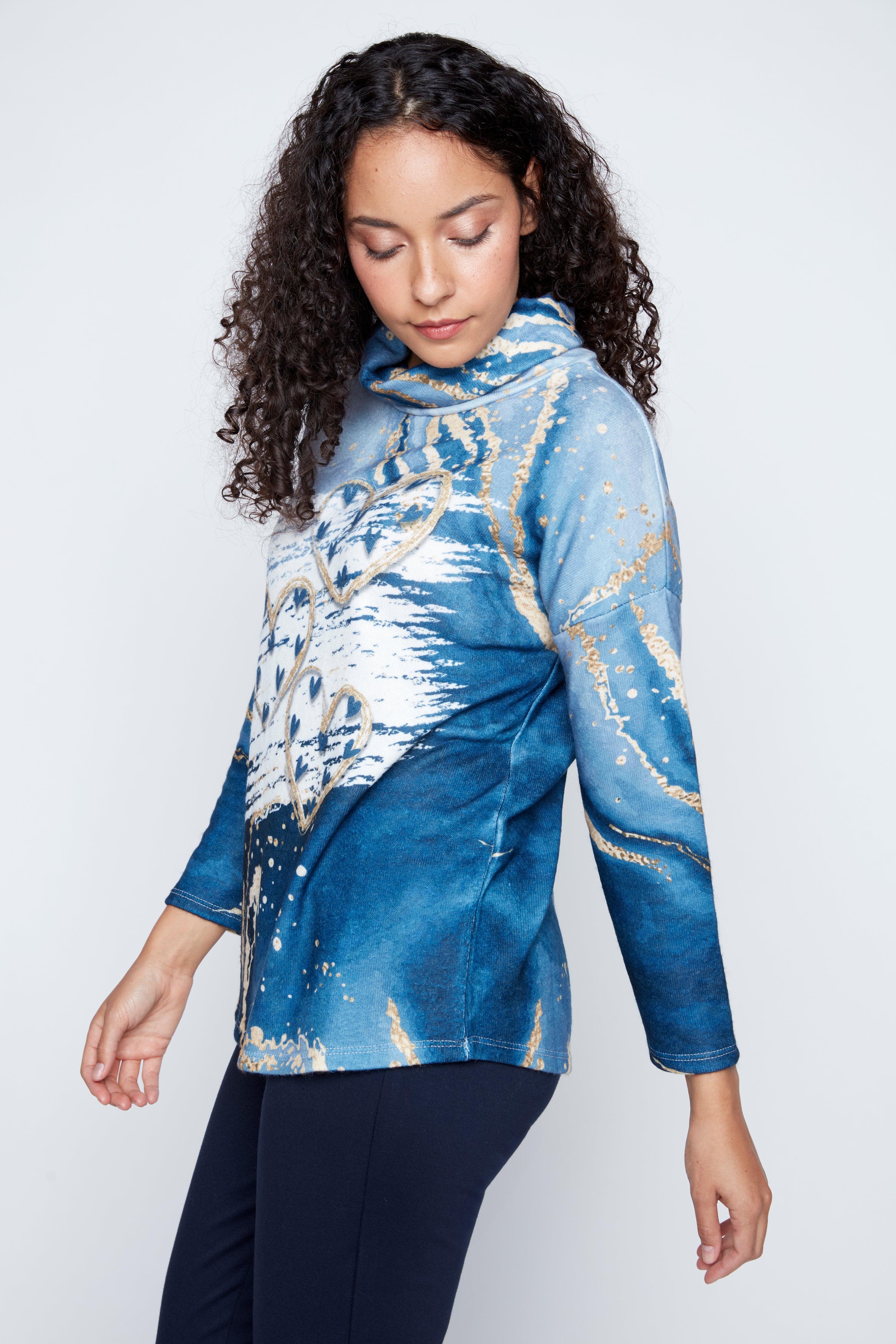 Indigo hearts cowl neck top