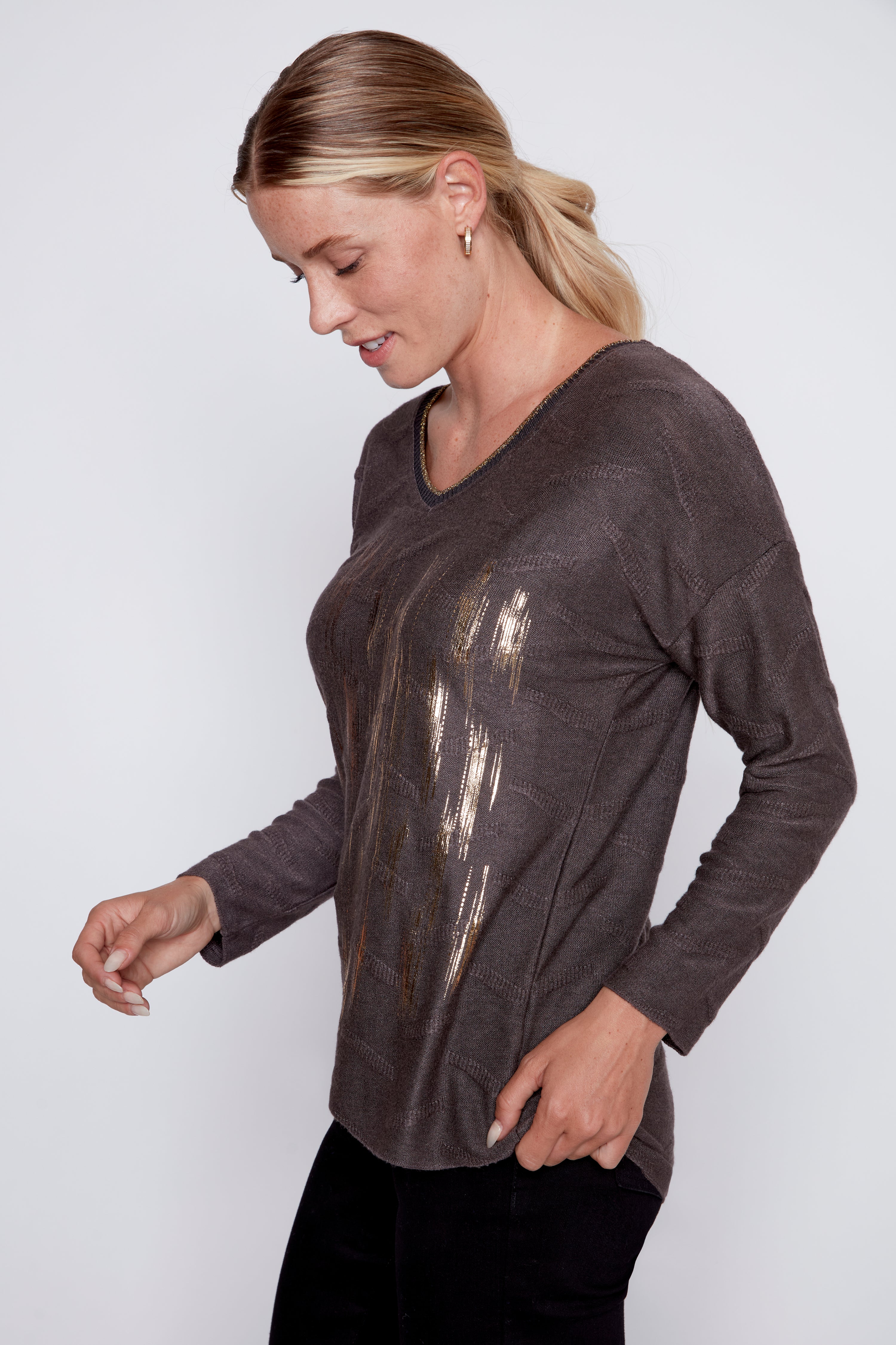 Textured knit foil top